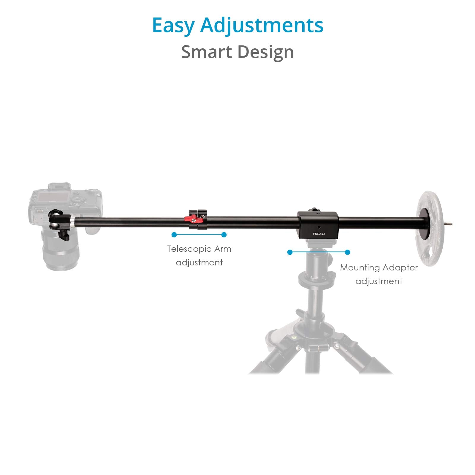 Proaim Overhead Photo & Video Camera Boom Pole. For Overhead Camera/Tabletop Views. 23 To 40" Telescopic Arm Length. Includes Camera Ball Head & Tripod Mounting Adapter (P-Ohbp-01)