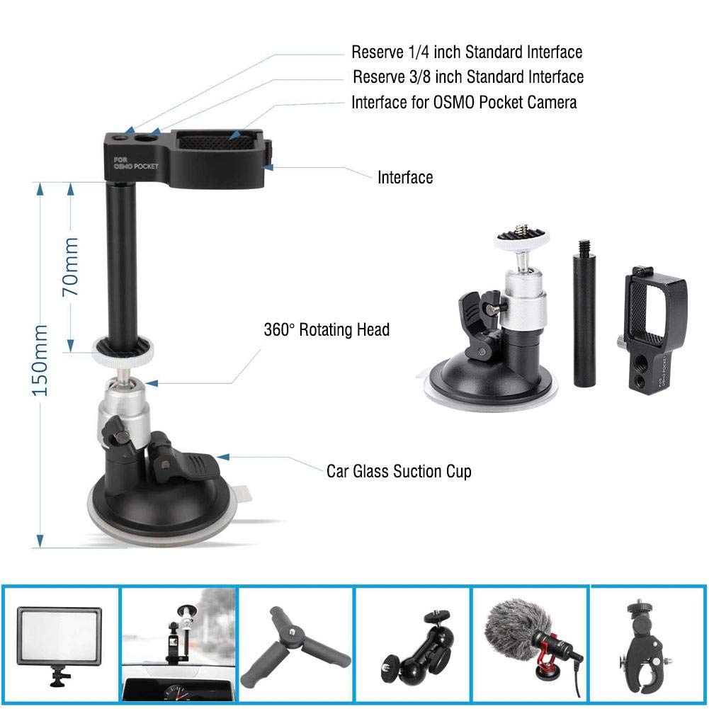 Pomya Camera Car Bracket，3/8 1/4 Car Holder Windshield Mount Bracket Stand+Suction Cup Set For Dji Osmo Pocket Camera