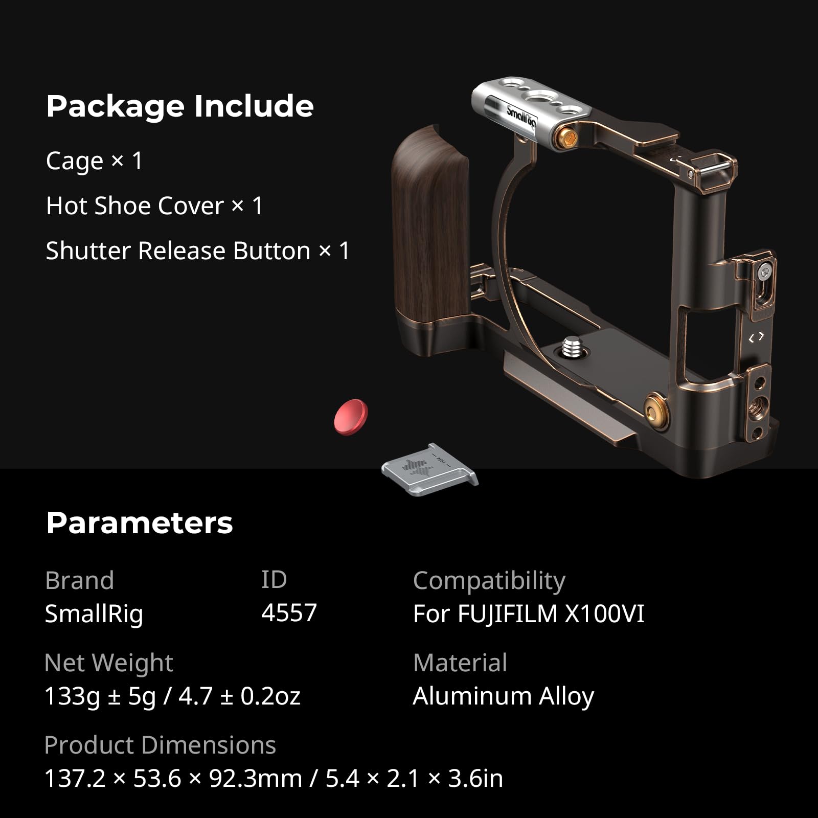 Smallrig X100Vi Retro Cage For Fujifilm X100Vi, With 3/8"-16 Locating Holes For Arri, Built-In Quick Release Plate For Arca, Shutter Button, And Hot Shoe Cover - 4557
