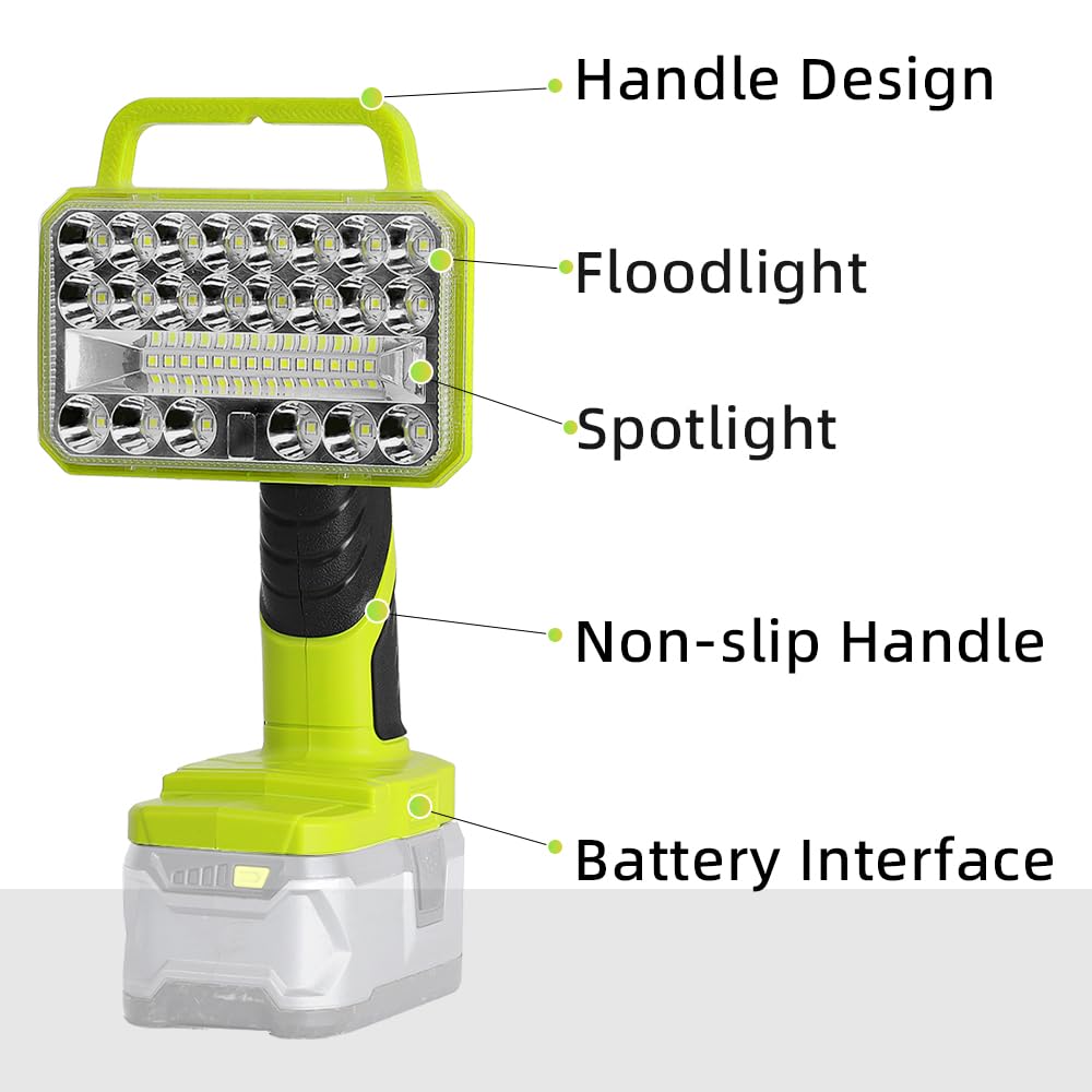 Xidenauqsh Cordless Light For Ryobi 18V Lithium-Ion Battery, 18W 2000Lm Flashlight, 90Degree Pivoting Head, Jobsite Lighting Led Work Light For Outdoor, Indoor, (Batteries Not Included)