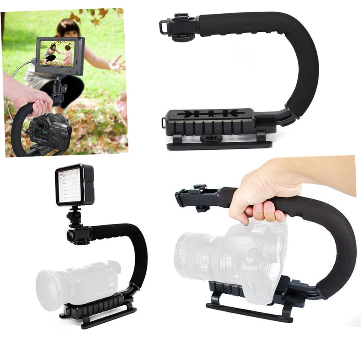 Nuobesty U Shape Camera Stabilizer Grip With Handle And Skid Pads For Dslr And Camcorder Three Hot Shoe Design For Clearer Photos And Added Accessories