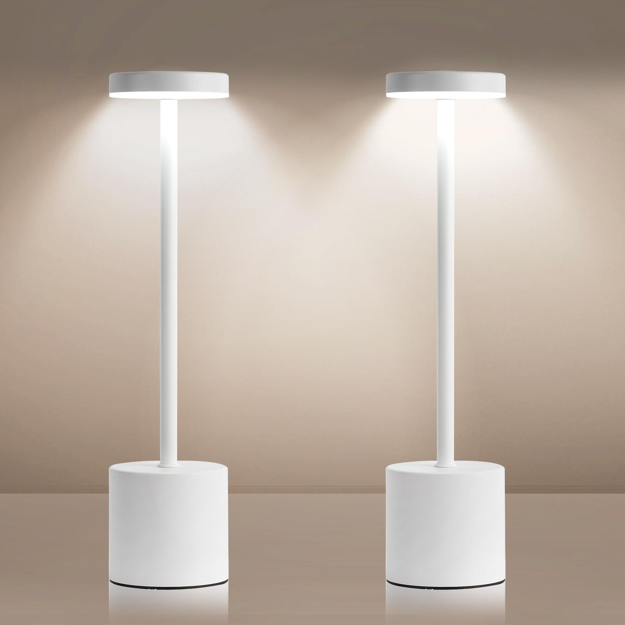 Masuper Cordless Table Lamps, Rechargeable Lamps, Touch Control, 3 Color Temperature, Stepless Dimmable, Led Portable Wireless Lamp, Battery Operated Lamp(White-1)