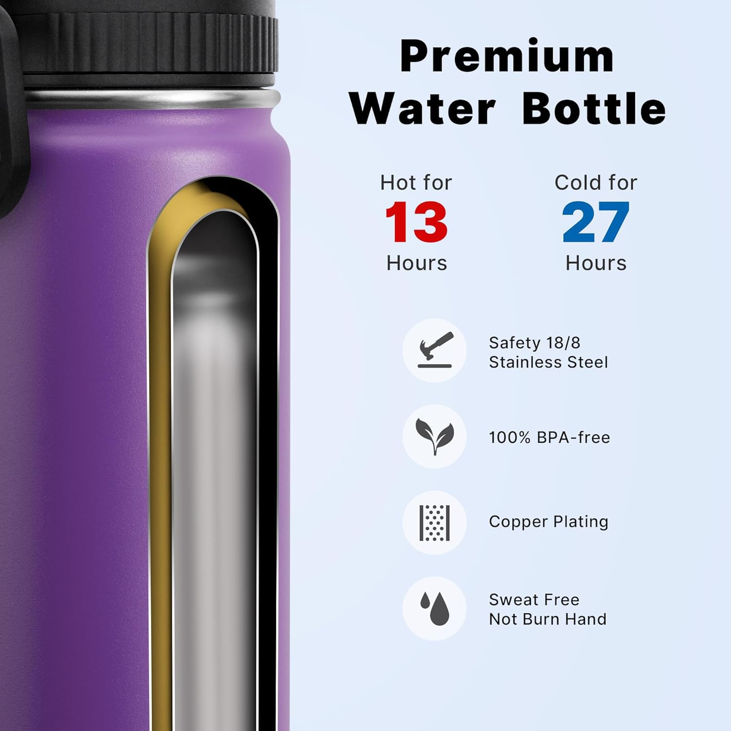Koodee Water Bottle 16 Oz Stainless Steel Double Wall Vacuum Insulated Water Bottle For Kids School