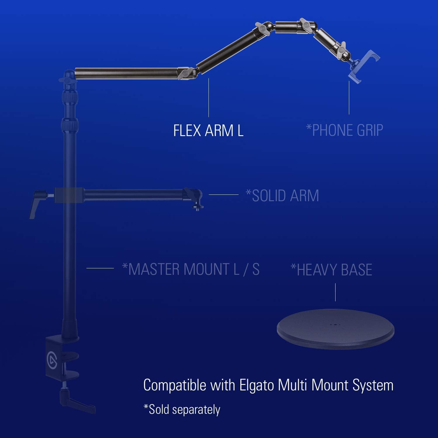 Elgato Master Mount L Flex Arm L - Black Camera Tripod With Flexible Arm - Steel - Ball Head - 55-125Cm