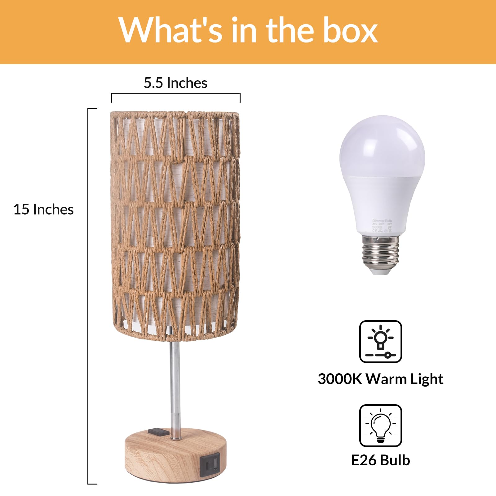 Ruhaieba Touch Table Lamp For Bedroom, 3 Way Dimmable Bedside Lamp With Usb C+A Ports And Linen Shade, Small Lamps For Night Stands Living Room Office, Led Bulb Included (Rattan Linen)