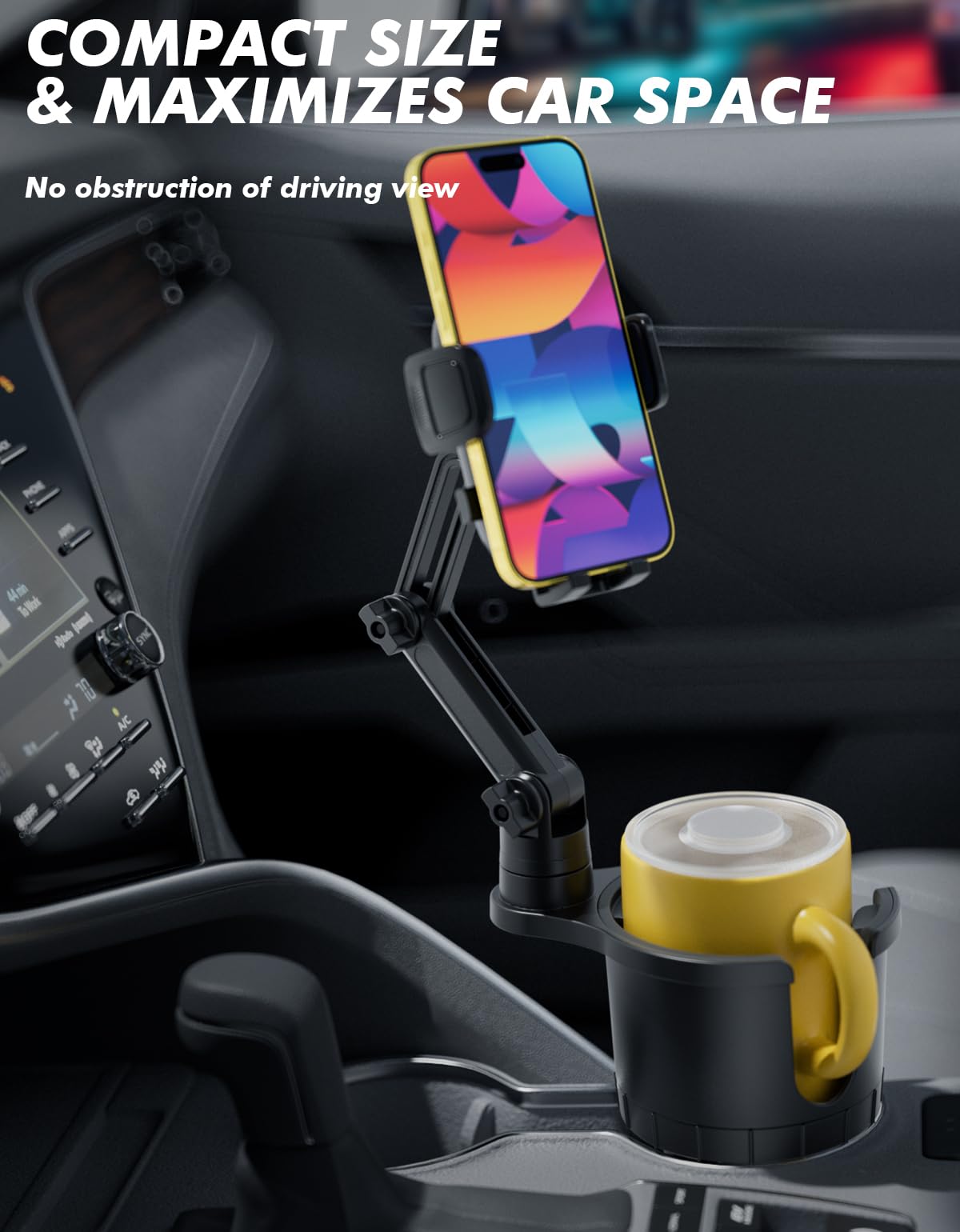 Wavecuer Cup Holder Phone Mount For Car, Phone Cup Holder For Car Iphone With Expandable Base, Compatible With Iphone Samsung All Phones (1 Pack)