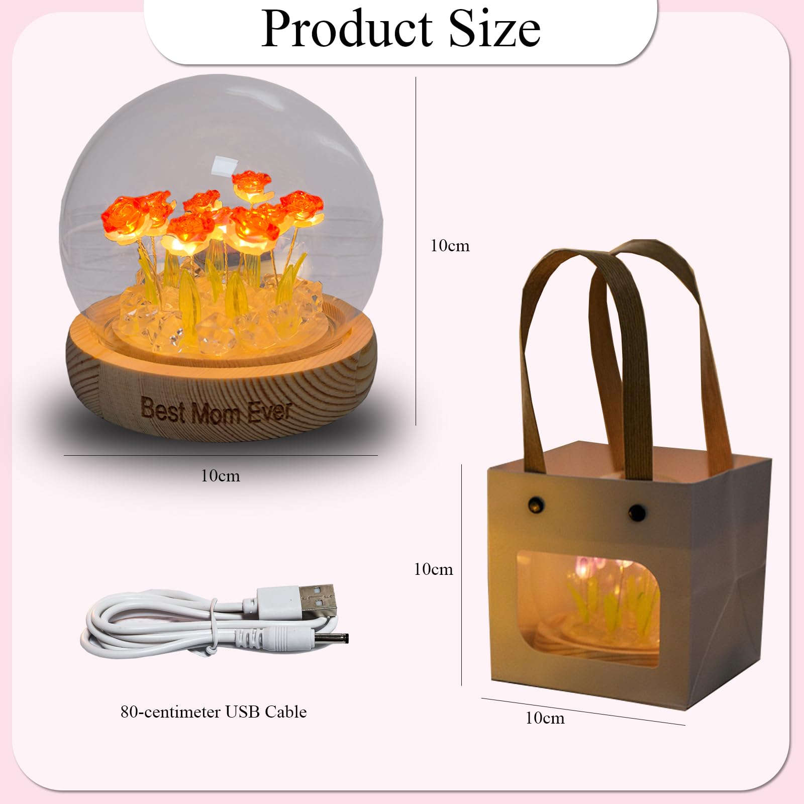 Xlmjdzq Mothers Day For Mom,Forever Rose Flower Lamp,Table Lamp With Usb Interface, Rose Artificial Flowers For Room Decor Aesthetic,Unique Romantic Birthday For Mom From Daughter.