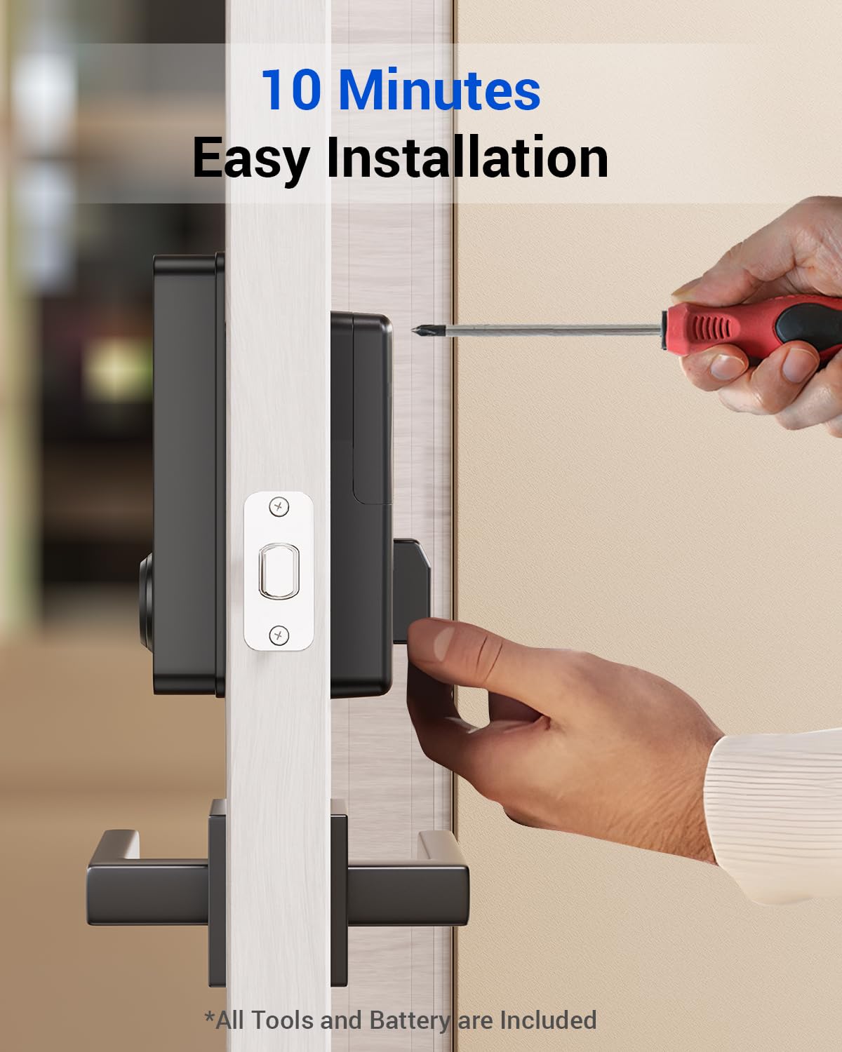 Proscenic L60 Smart Lock [Zinc Alloy Ipx5 Weatherproof] Fingerprint Keyless Entry Door Locks For Front Door, Electronic Digital Deadbolt With App Control, Keypad Code, 2 Keys & Fobs, 1-Year Battery