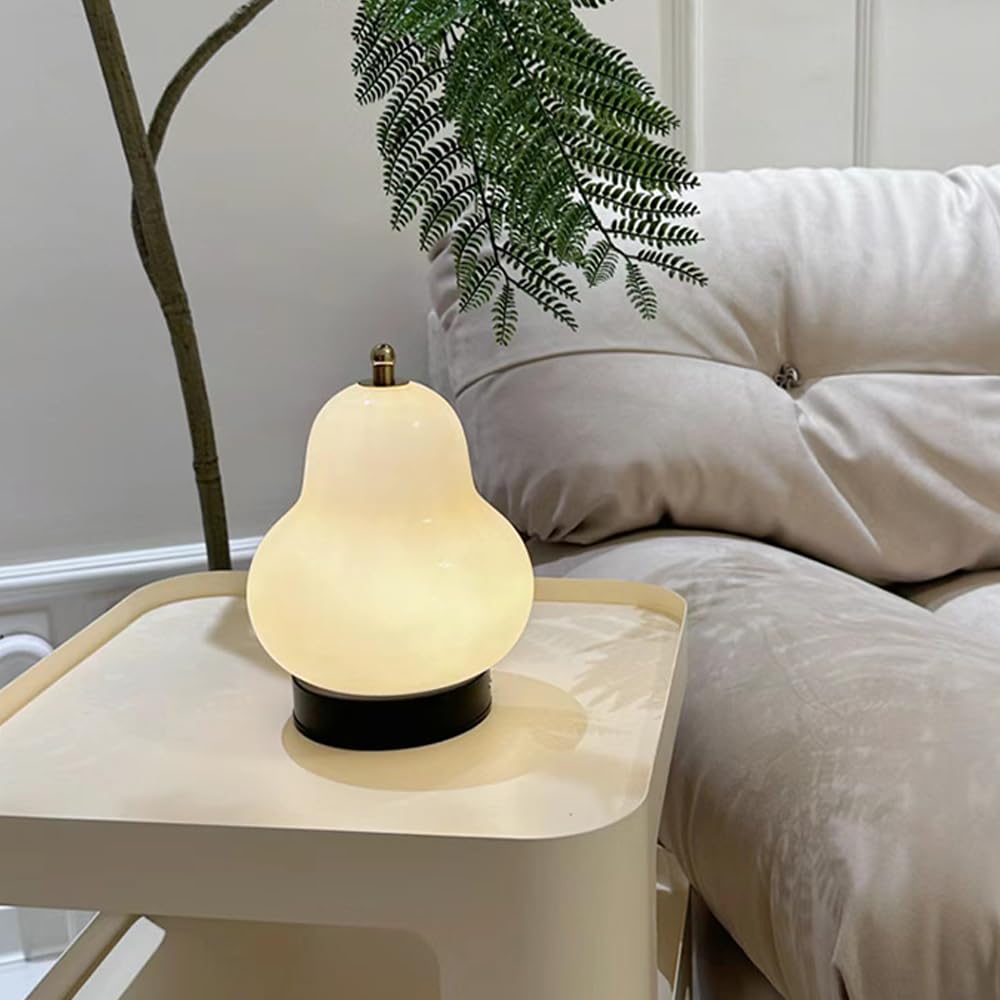 Ejfoiej Portable Cream Pear Desk Lamp, 3-Levels Brightness, 3 Color Touch Control Rechargeable Night Light, Bedside & Dining Room Lamp (White)