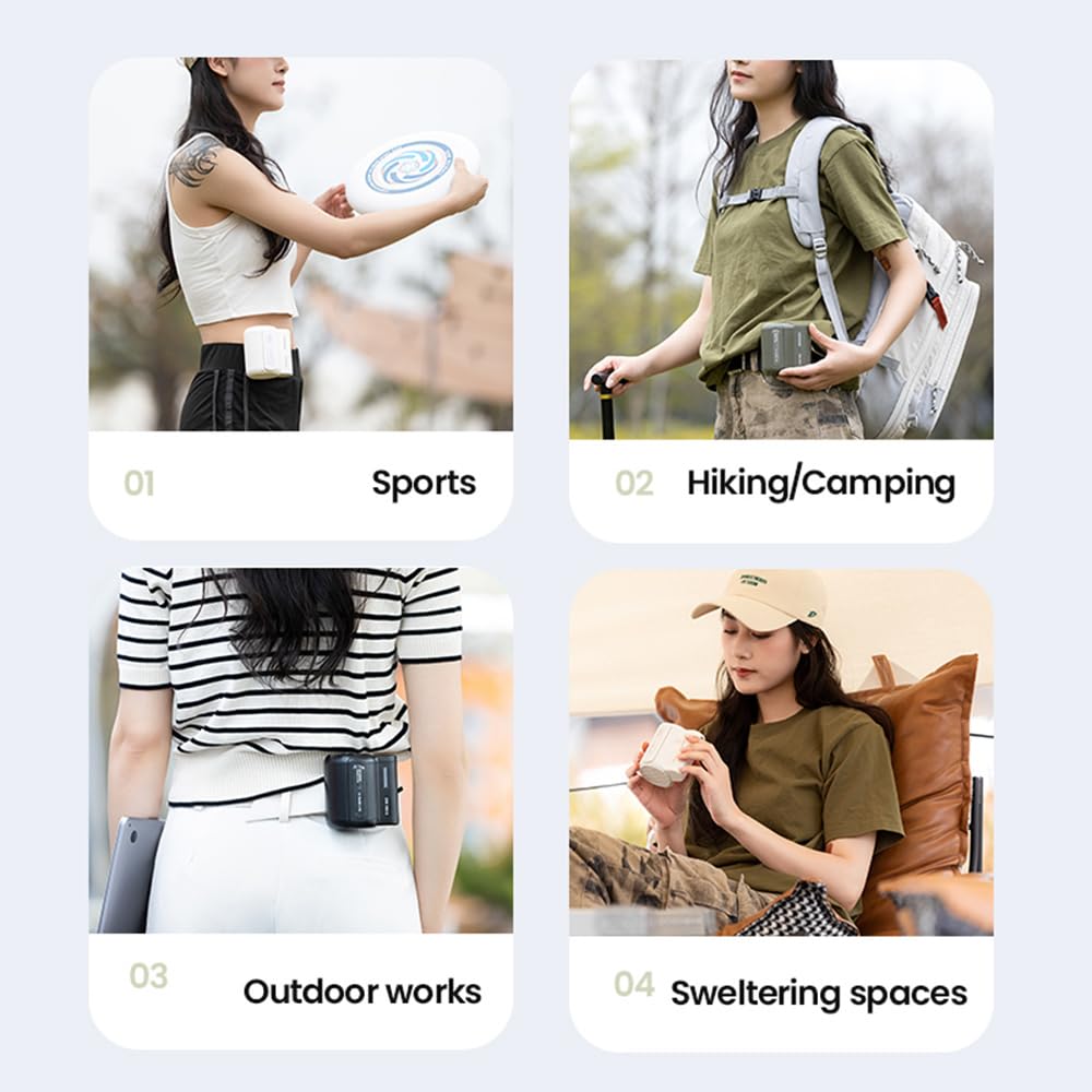 Portable Fan, Portable Waist Clip Fan Rechargeable Battery Operated Powered Fan, Wearable Body Belt