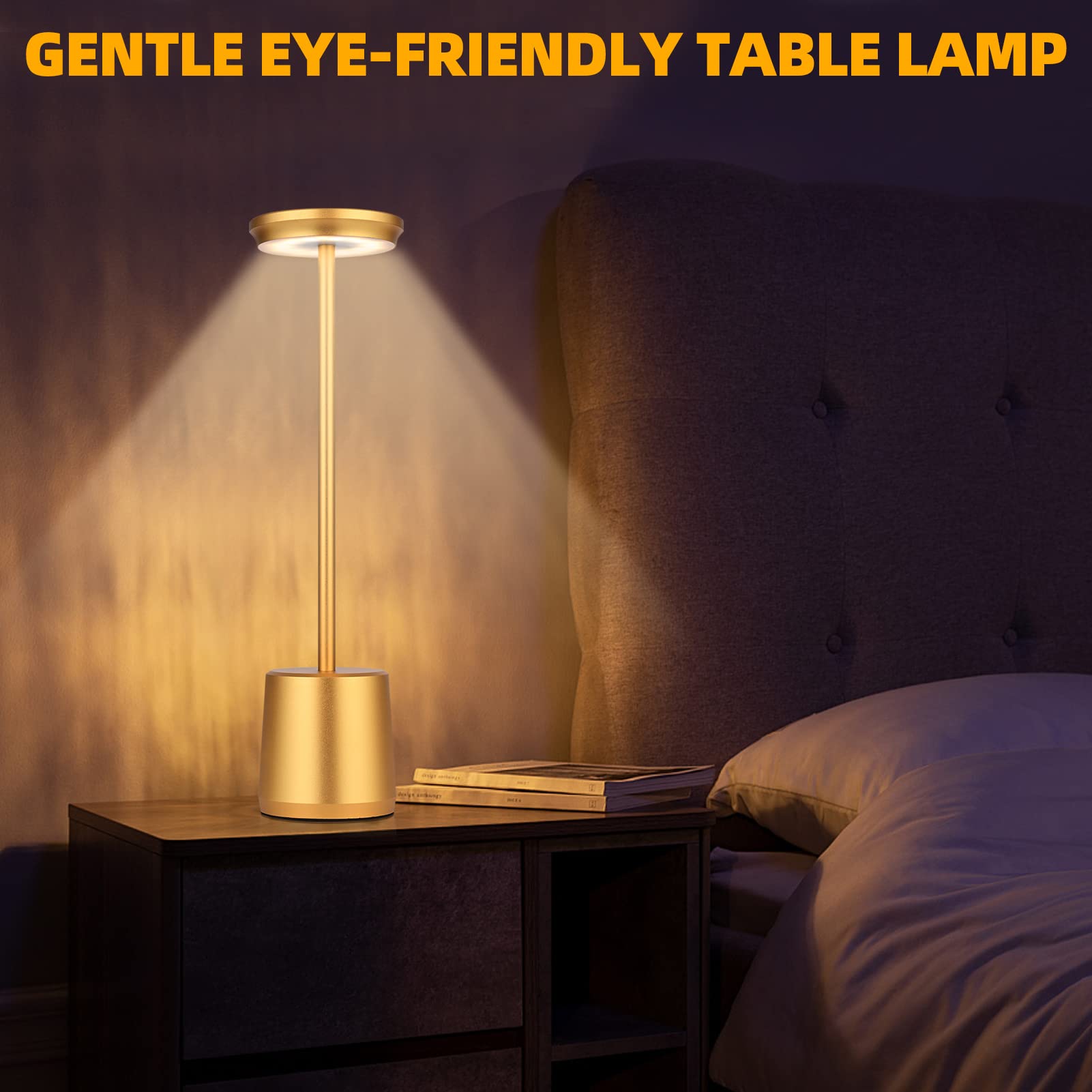 Geramexi Rechargeable Cordless Table Lamp, Outdoor Portable Battery Operated Desk Lamps 3-Levels Brightness Wireless Powered Small Night Light, 5000Mah Battery Operated Dimmable Table Light For Bedroom Bars