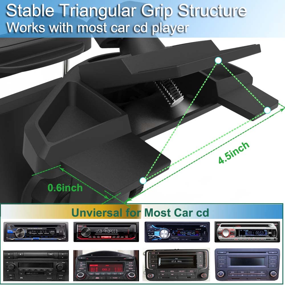 Cuxwill Adjustable 360 Car Cd Slot Mount Tablet Holder For Ipad & Cell Phone