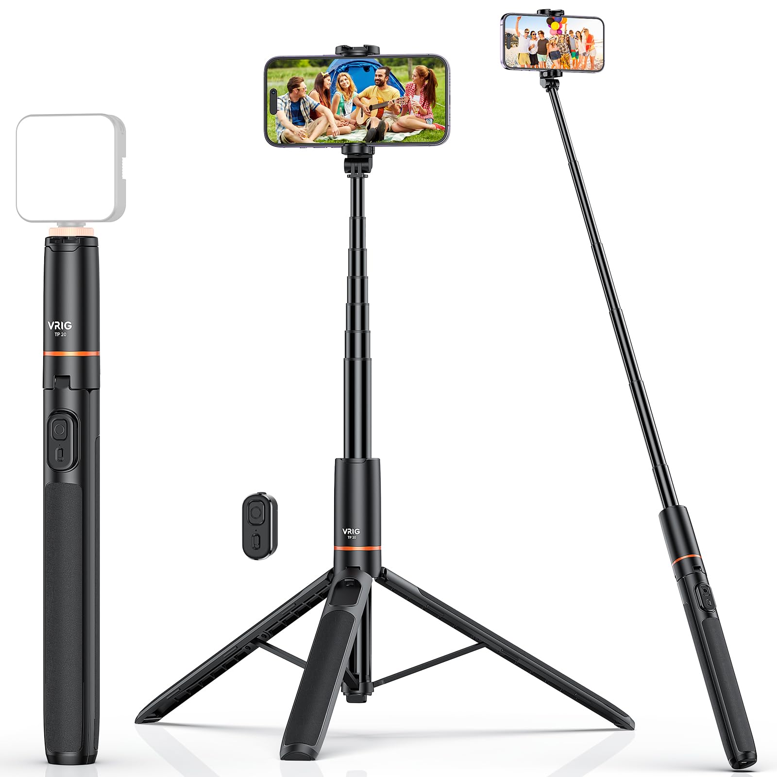 Vrig Select Vrig 63" All-In-1 Selfie Stick Tripod With Integrated Remote, Portable, Lightweight, Extendable Phone Tripod For Iphone/Android