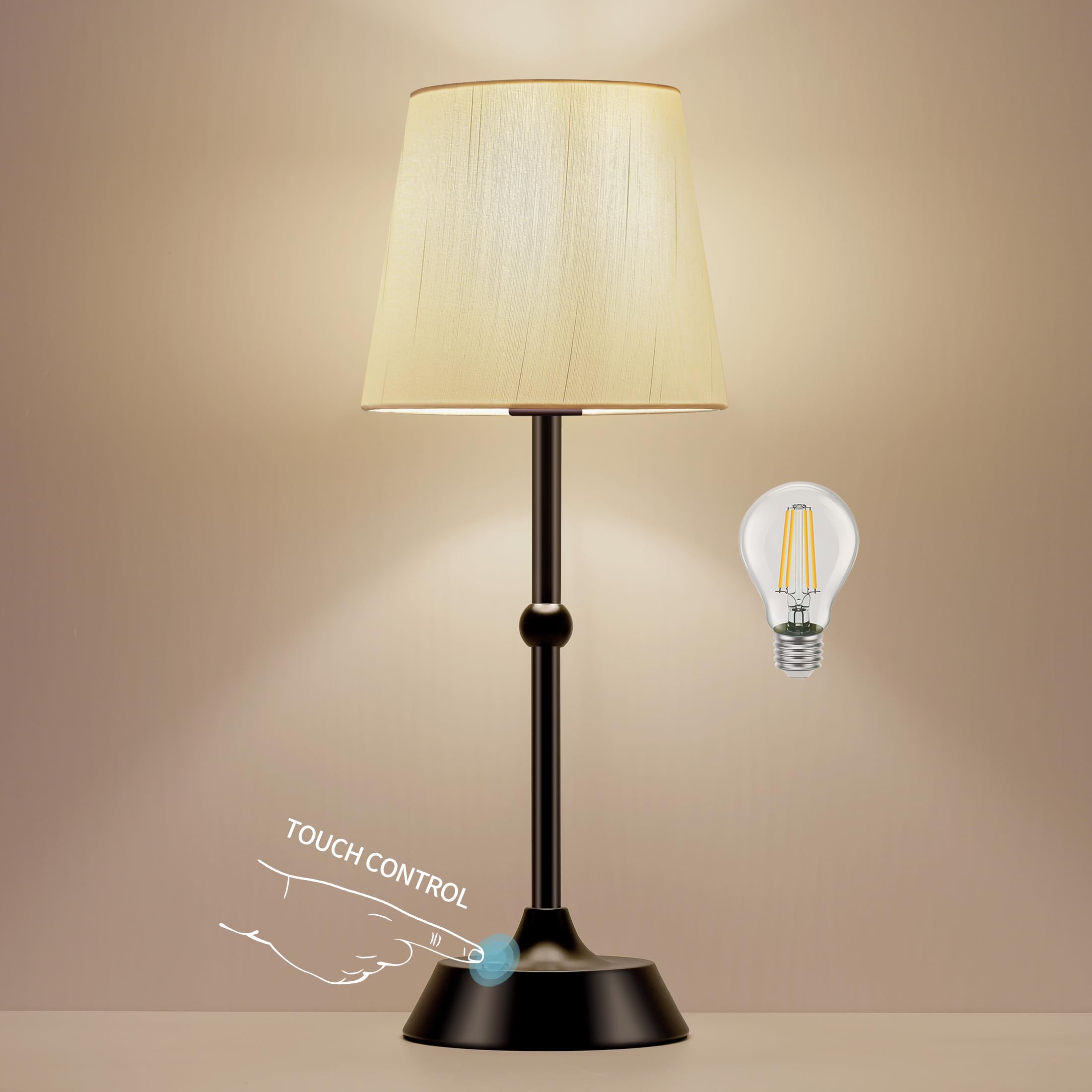 Betluse Set Of 2 Portable Cordless Led Table Lamp,Touch Control Fabric Black Dimmable Desk Lamp,Built-In 6000Ma Rechargeable Battery,Patio Table Lamp,Bedside Night Lamp,Ambient Light For Restaurant.