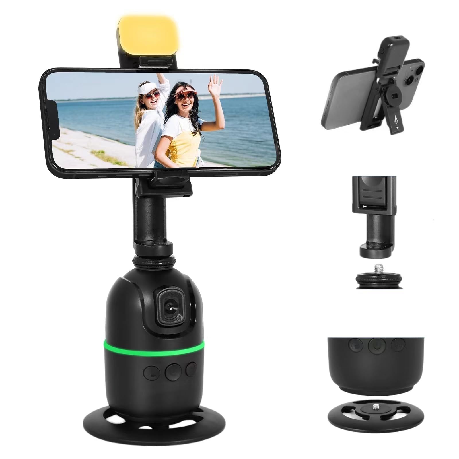 Kozyone Auto Face/Body Tracking Tripod, No App Required, 360° Rotation Phone Holder With Fill Light, Auto Tracking Phone Stand, Smart Gesture Control, For Vlog, Tiktok, Streaming, Zoom