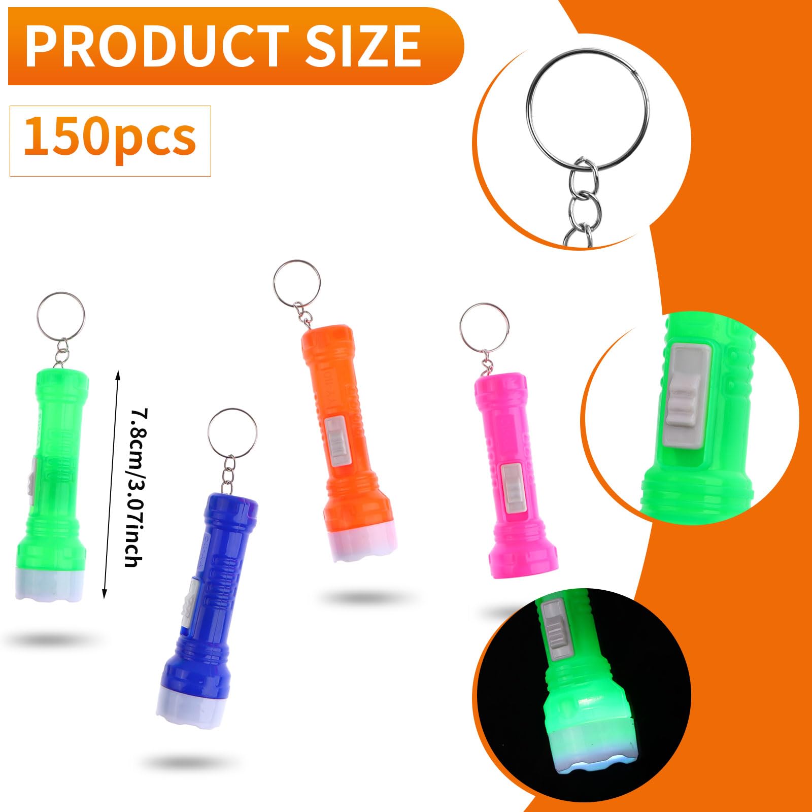 Oppaxf 150 Pcs Mini Flashlight Keychain Bulk For Kids Small Led Keyring Mini Pocket Flashlights Led Keychain Flashlights Assorted Colors Portable Led Toy Flashlight Led Key Chains For Kids