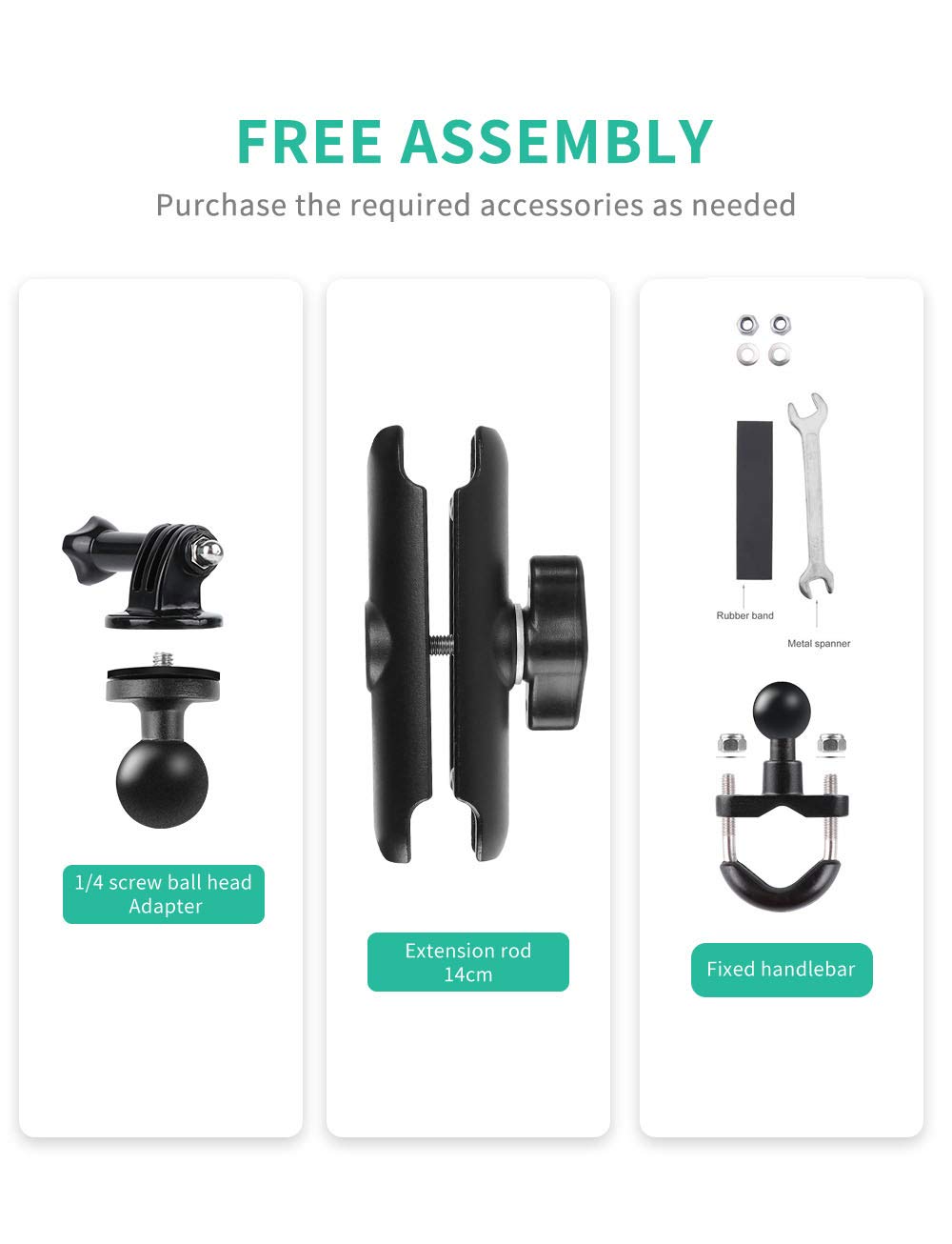 Ruigpro 360°Motorcycle Bike Camera Holder Handlebar Mount Bracket 1/4 Metal Stand For Gopro Hero10/9/8/7/6/5/4 Action Cameras Accessory(Cool Ballhead Arm Super Clamp Mount Multi)