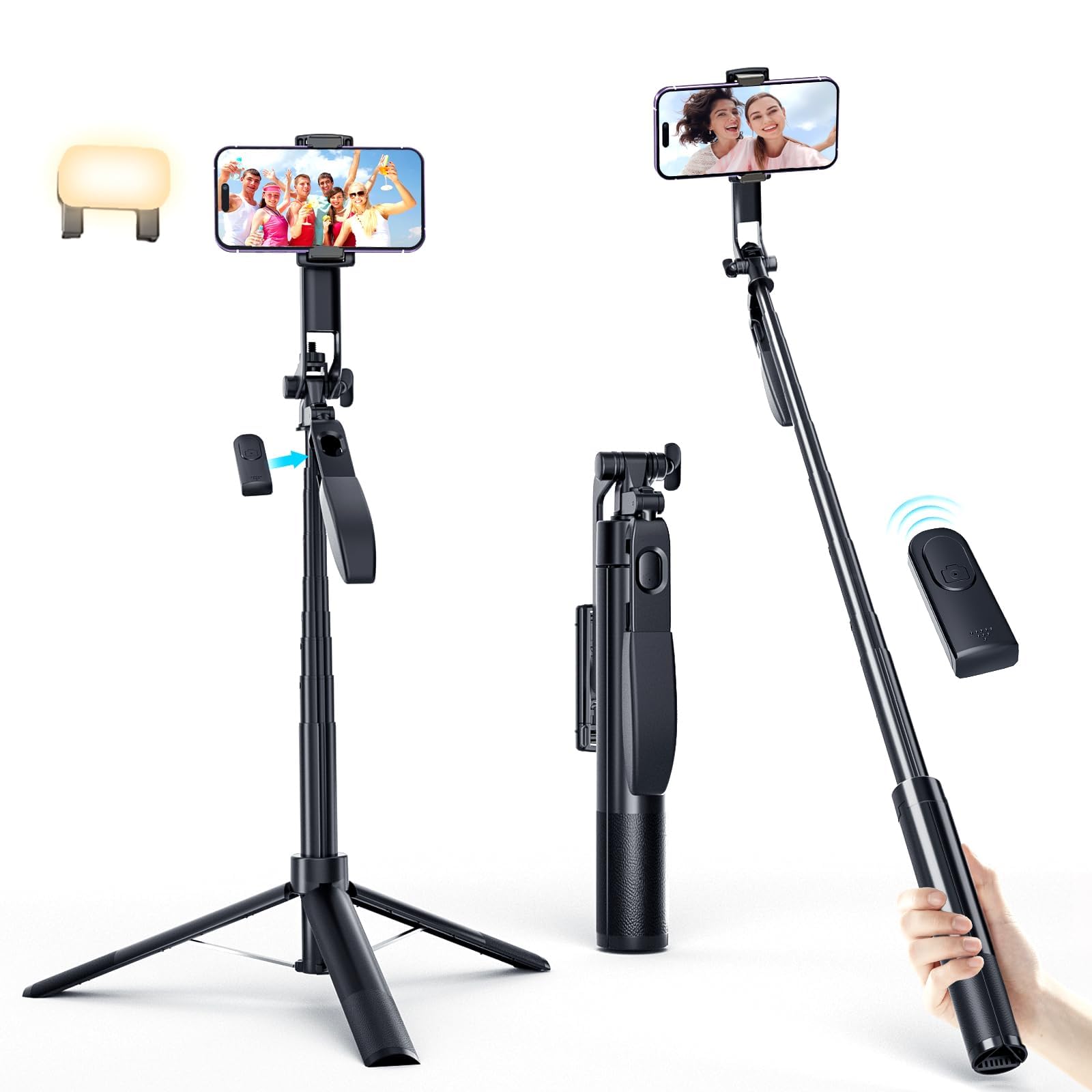 Marchpower 67'' Tripod For Cell Phone, Selfie Stick For Iphone Android With Remote And Light, Panoramic Photography Portable Travel Tripod For Video Recording/Live Streaming/Photography/Vlog