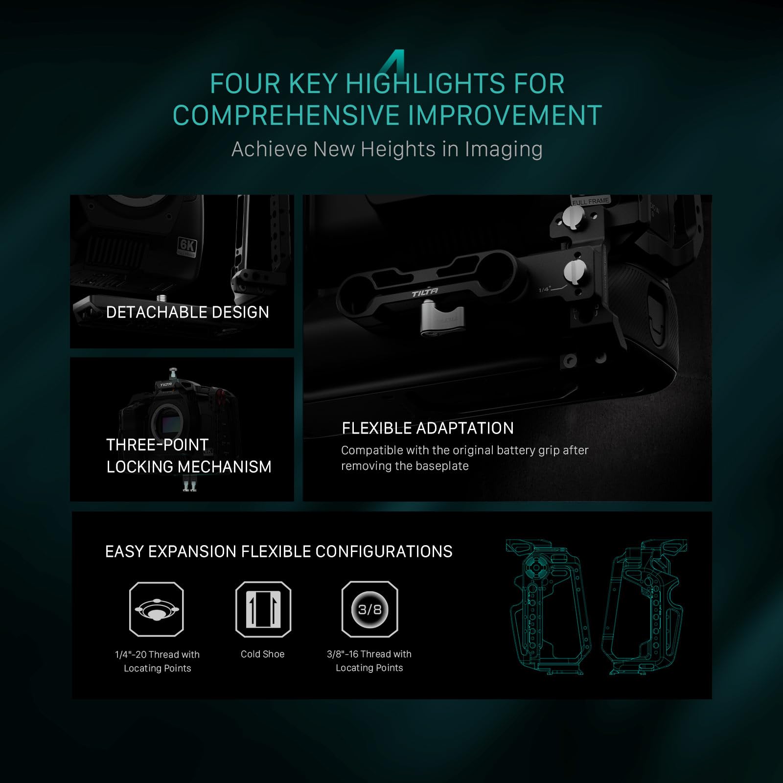 Tilta Advanced Kit For Bmcc 6K  Includes Full Cage, Top Handle, Adv. Side Handle, Baseplate, And More  Compatible With Black Magic Design Cinema Camera 6K  Cold Shoe/Arri Rosette/Nato Rail