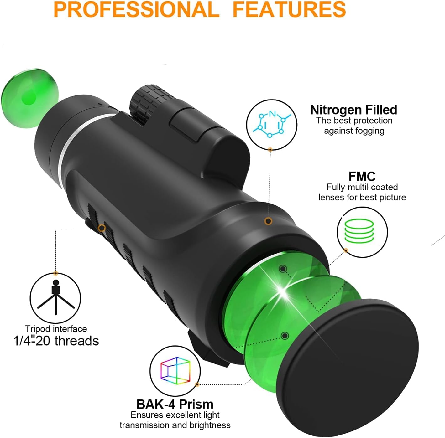 Moonshinestillpro Monocular Telescope 16X52 High-Power Monocular Telescope With Smartphone Tripod, Portable Bag - Ideal For Bird Watching, Hunting, Hiking, Camping - Large Vision