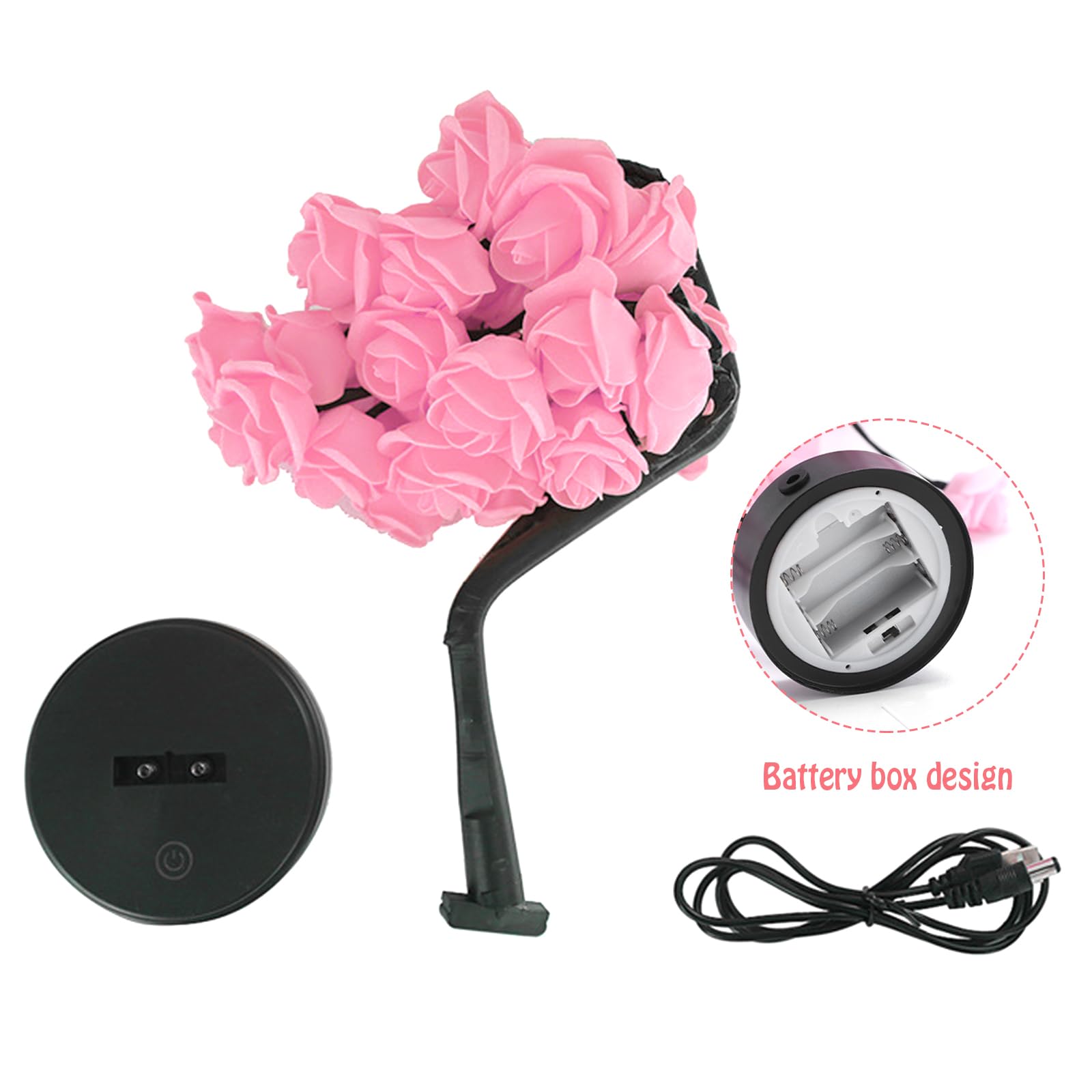 Bonlting Rose Flower Tree Lamp, Led Bedside Table Battery Powered Or Usb Adapter, Nightstand Light For Living Room, Bedroom, Office - For Mother'S Day Anniversary Birthday (Pink)