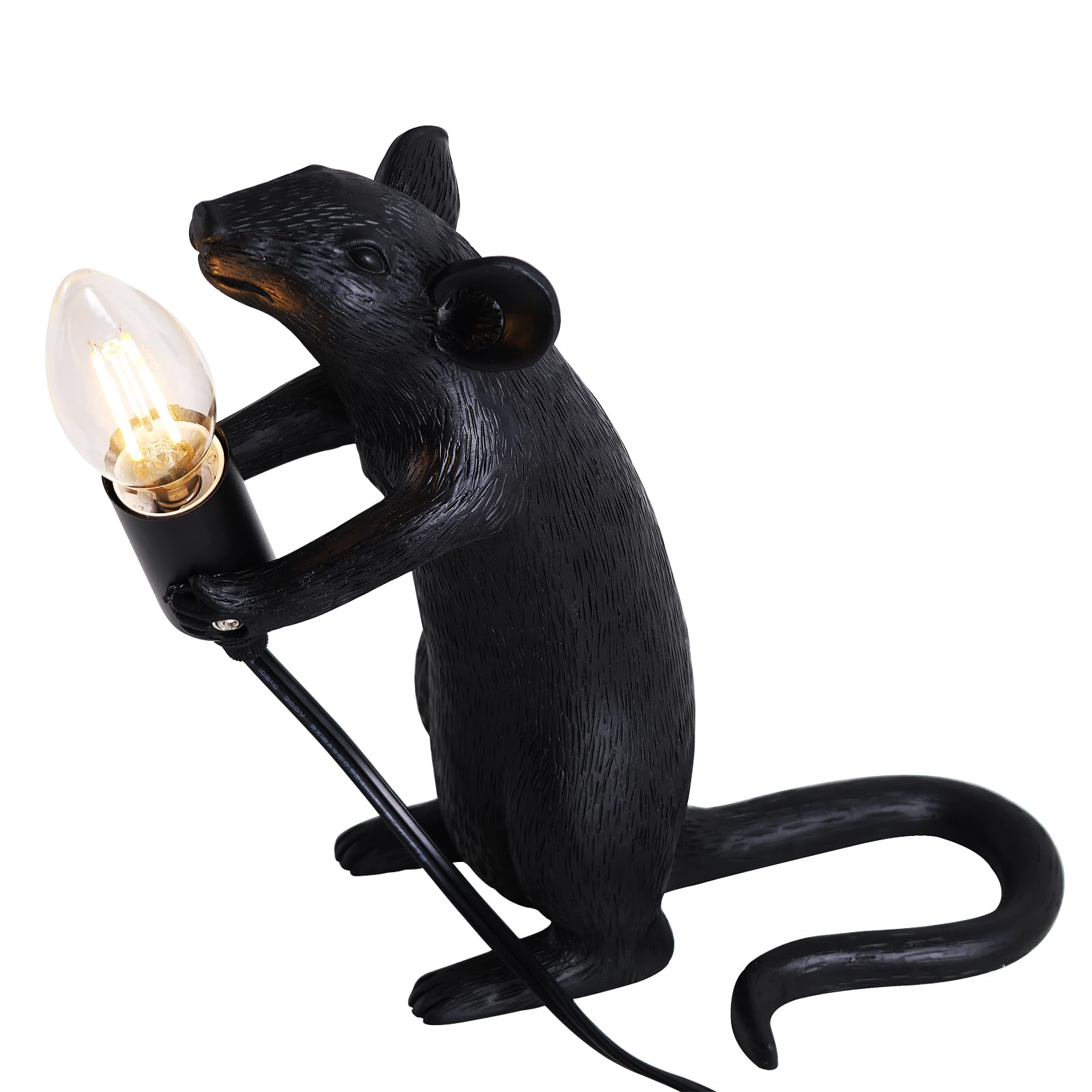 Jorunhe Resin Mouse Table Lamp,Large Mouse Animal Desk Light, Creative Desk Lamp Lighting Fixture For Living Room, Bedroom, Office, And College Dorm Decor (Black)