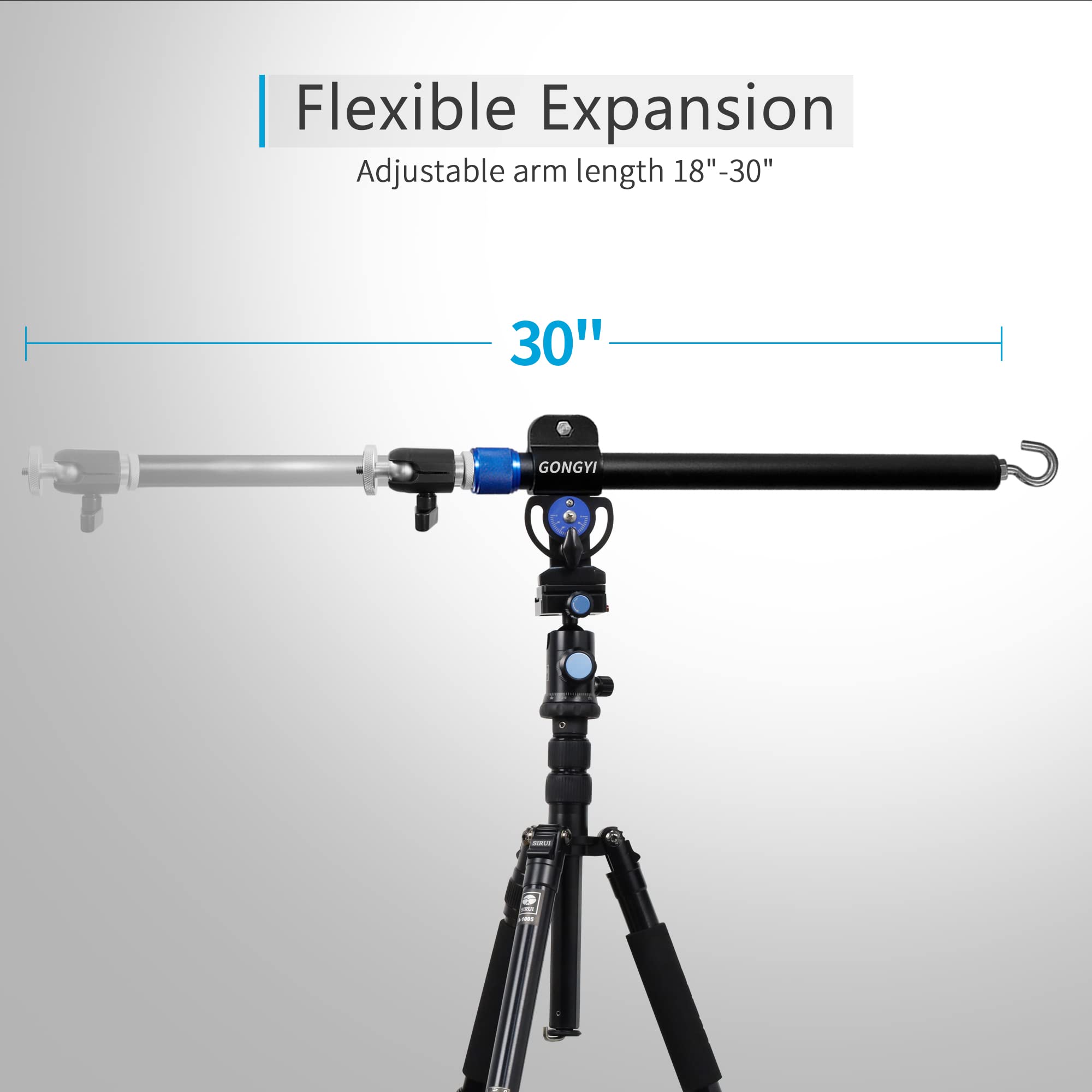 Gongyi 1.4Ft-2.6Ft Adjustable Tripod Boom Arm With Universal Tripod Clamp & Counter-Weight Bag Camera Overhead Mount Tripod Extension Arm Stand With Ball Head