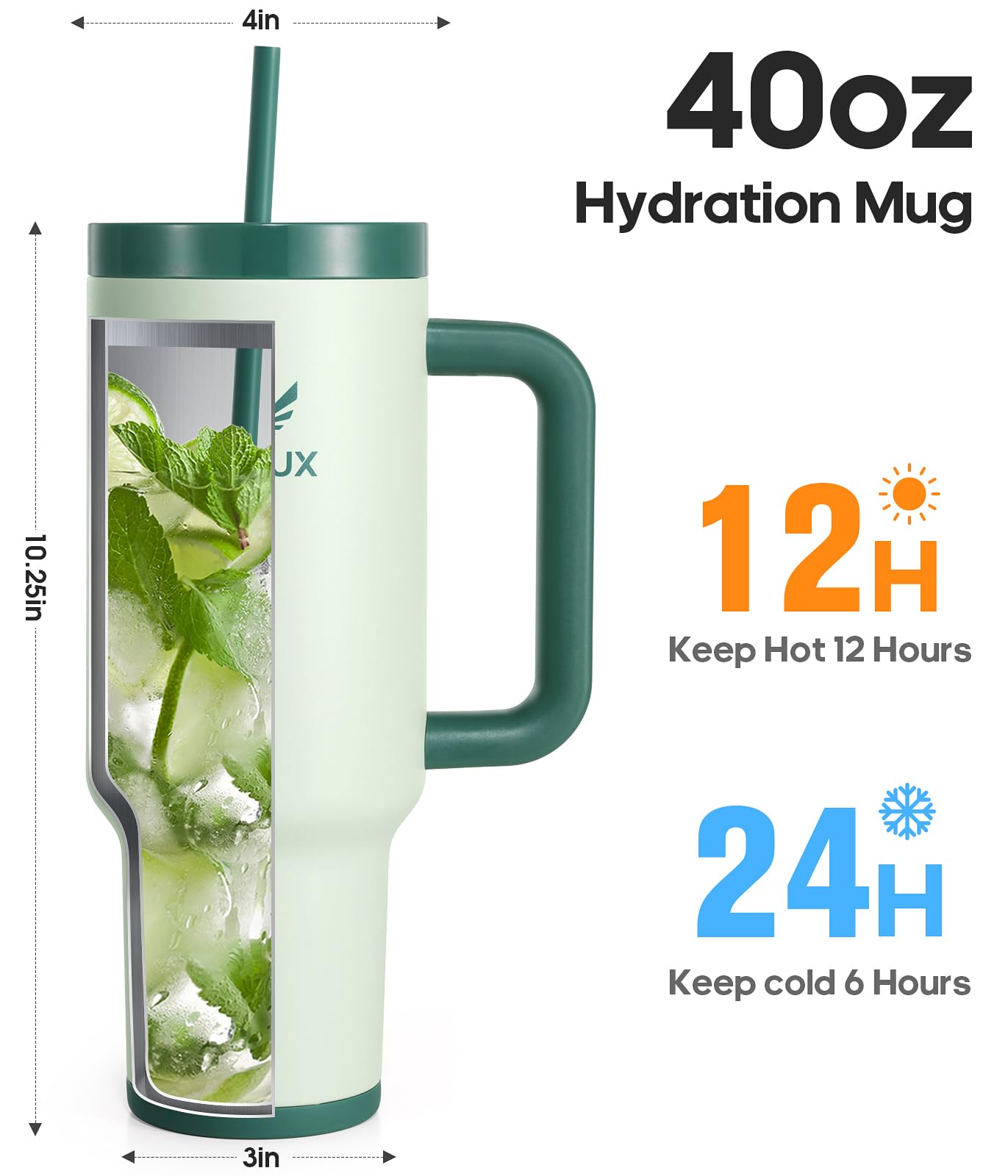 40Oz Tumbler With Handle, 2-In-1 Leak Proof Lid (Straw/Flip), Insulated Water Bottle, Stainless