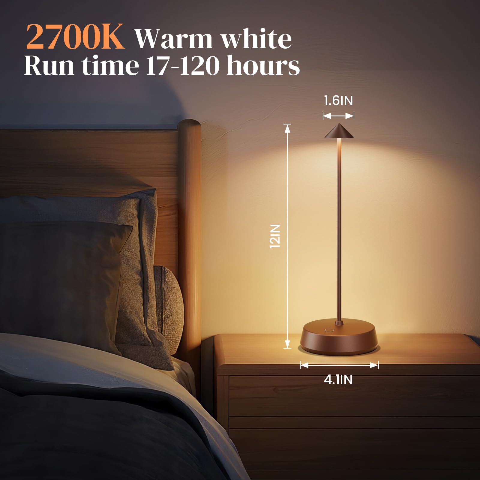 Jicai Cordless Table Lamp Rechargeable, Battery Operated 6000Mah Desk Lamp Touch Dimmable Lamp Outdoor Waterproof Portable Wireless Table Light, Small Table Lamp For Restaurant Bar/Outdoor (Brown-2Pc)