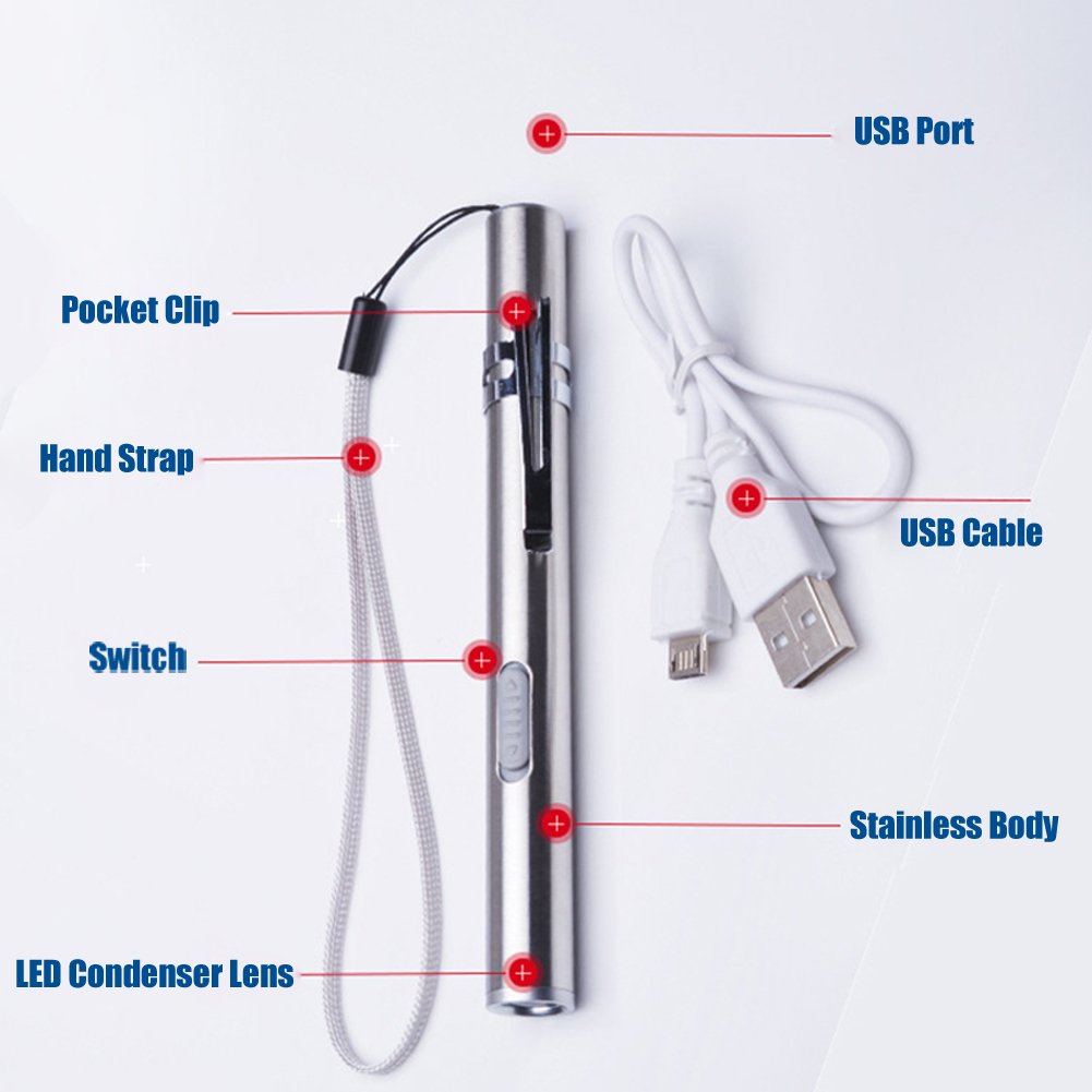 Lafeina Usb Rechargeable Pen Light, Pocket Small Handy Led Torch Mini Flashlights With Stainless Steel Clip