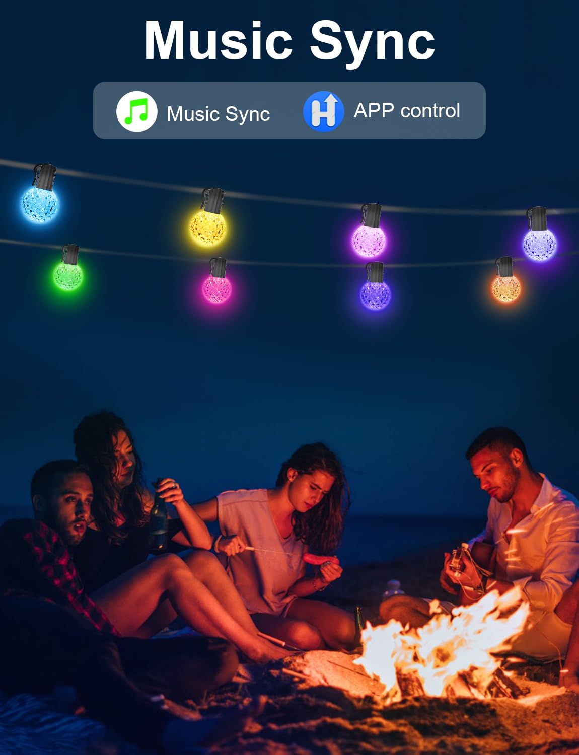 Ikery Rgb Outdoor String Lights 50Feet，Usb 5V G40 Globe Led Patio Lights With 25 Dimmable Led Bulbs, Remote+App Control，Waterproof Hanging Lights For Backyard Porch Balcony Party Decor Christmas