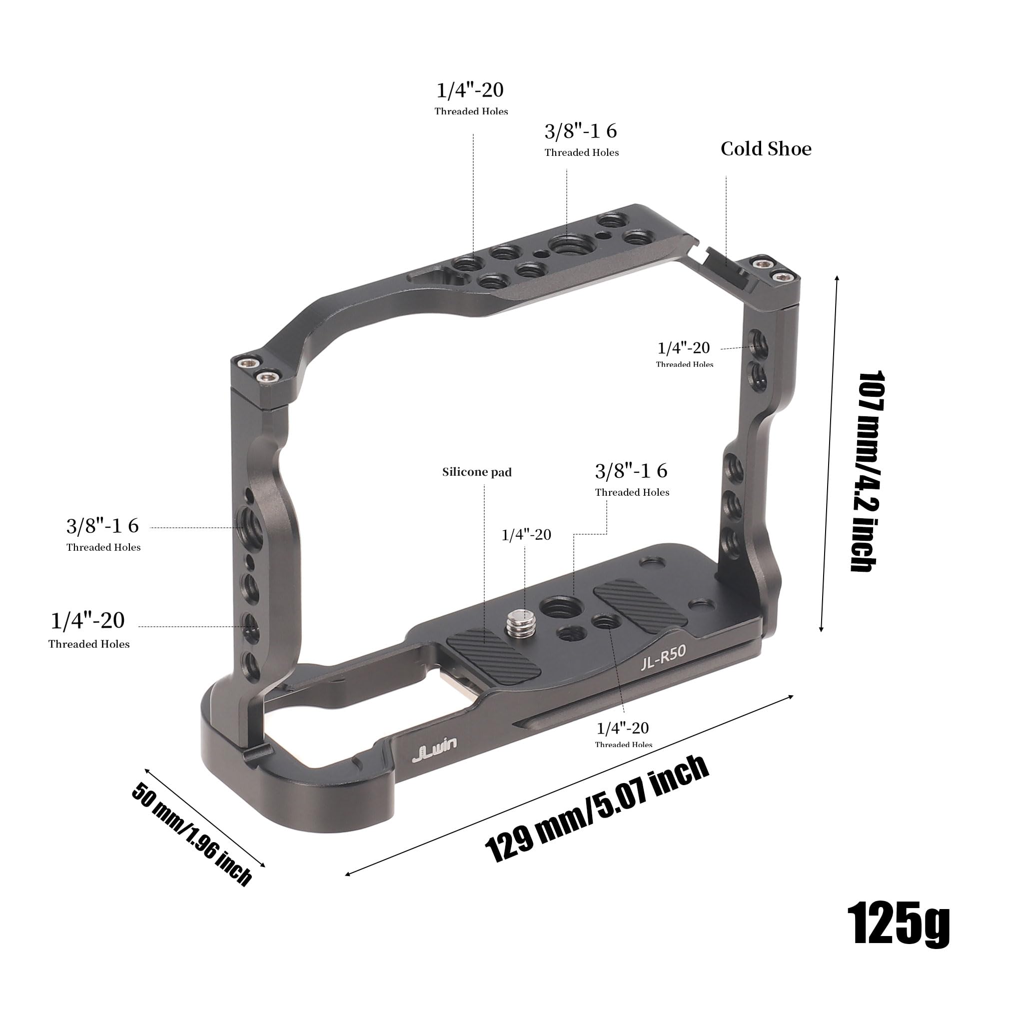 Fotga R50 Camera Cage With Nato Rail 1/4" 3/8" Hole Arri Location Hole For Canon Eos R50 Mirrorless Dslr Camera Video Filmmaking Side Handle Top Handle,Compatible Arca Swiss Tripod Ball Head Clamp