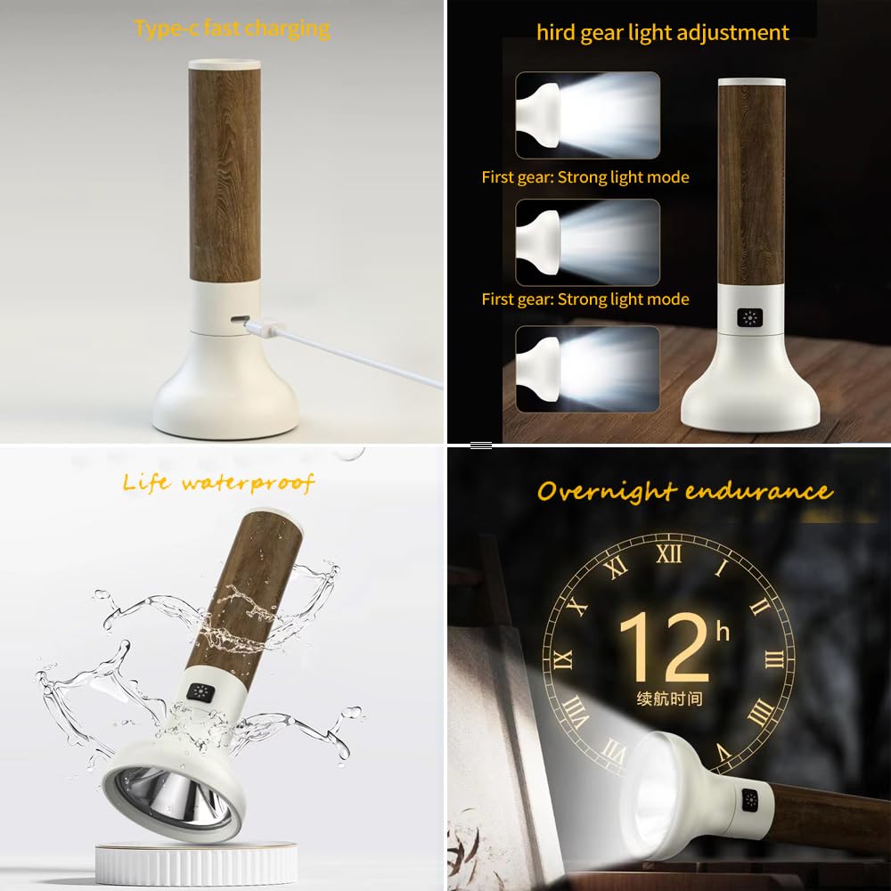 Yzyoe Led Rechargeable Flashlight,  Retro Torch Outdoor Lighting,500 Lumens 3-Speed Mode Spotlight.