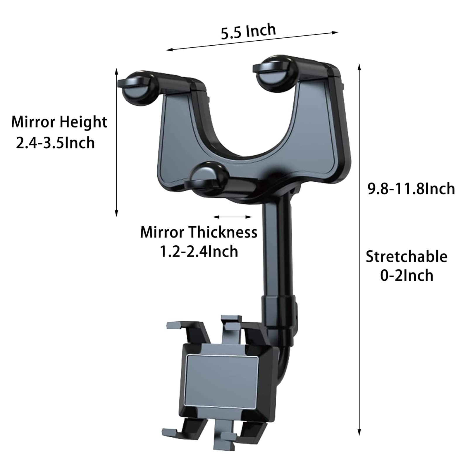 Roaestke Rotatable And Retractable Car Phone Holder, 360° Rotatable Multifunctional Universal Rearview Mirror Phone Holder For Car, Adjustable Mobile Phone Mount Frame For All Cell Phones