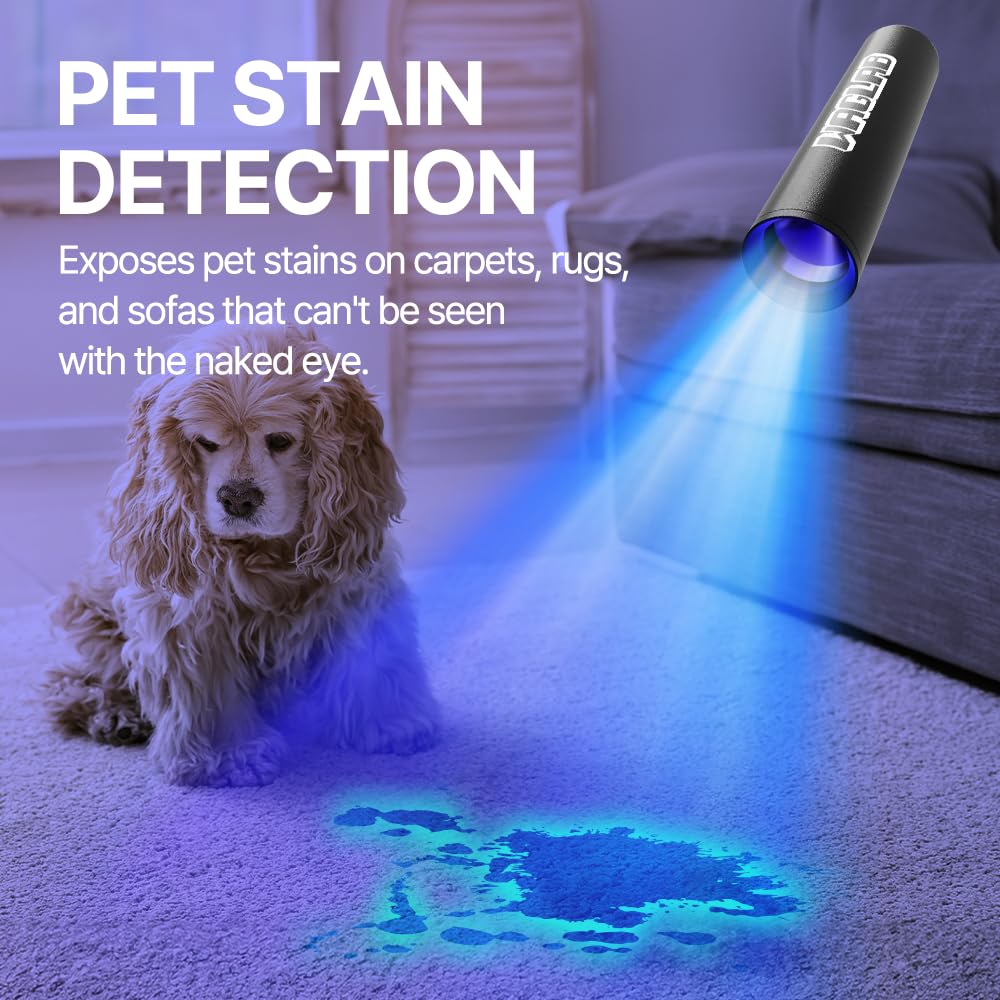 Waglab Light Uv Blacklight Flashlight Pet Urine Detector, Pro & Led Ultraviolet Light For Dog/Cat Urine, Dry Stains Odor, Resin Curing 365Nm Batteries Included