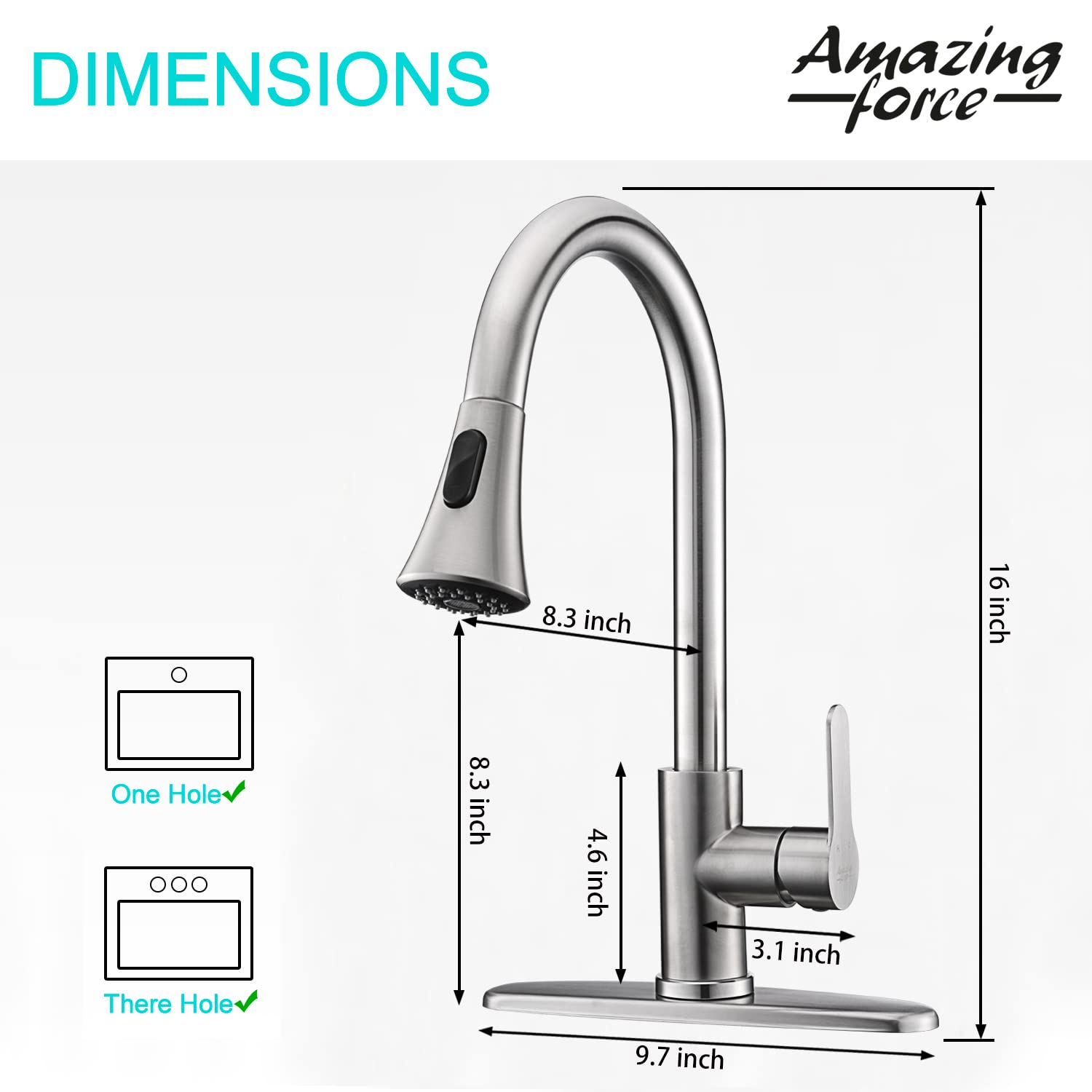 Amazing Force Kitchen Faucet With Pull Down Sprayer 2 Modes Stainless Steel Kitchen Sink Faucet Single Handle Faucet For Kitchen Sink Rv Kitchen Faucet Laundry Sink Faucet With 1.8Gpm, Brushed Nickel