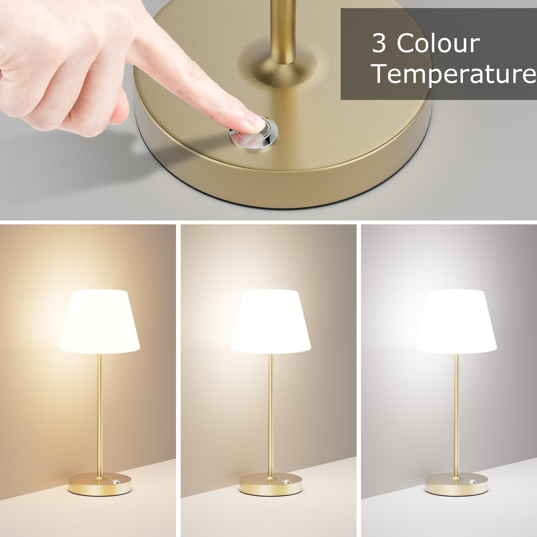 Coinmit Cordless Table Lamp, 6000Mah Battery Powered Lamp, Modern Led Rechargeable Bedside Night Lamp, Outdoor Waterproof Acrylic Gold Table Lamp, Gold