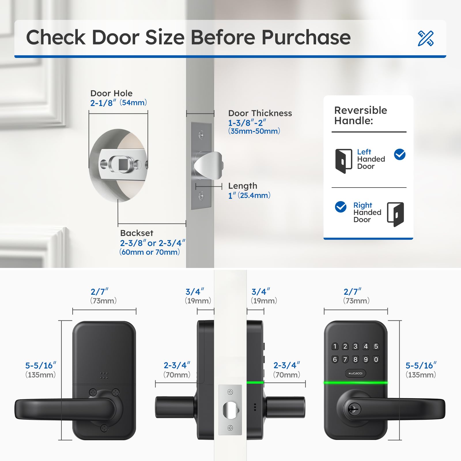 Kucacci Smart Door Handle Lock With Keypad: Keyless Entry Digital Knob For Front Door - Electronic Smart Lock With Keypad - Exterior Code Door Knob - Easy Installation
