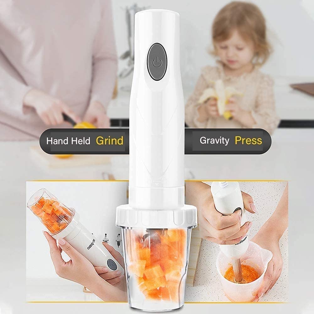 Kaabeto Hand Blender, 150 Watt 5-In-1 Immersion Multi-Purpose Stick Blender With Egg Whisk, With 500Ml Food Grinder, Bpa-, 600Ml Container,Smoothies, Sauces And Soups (White)