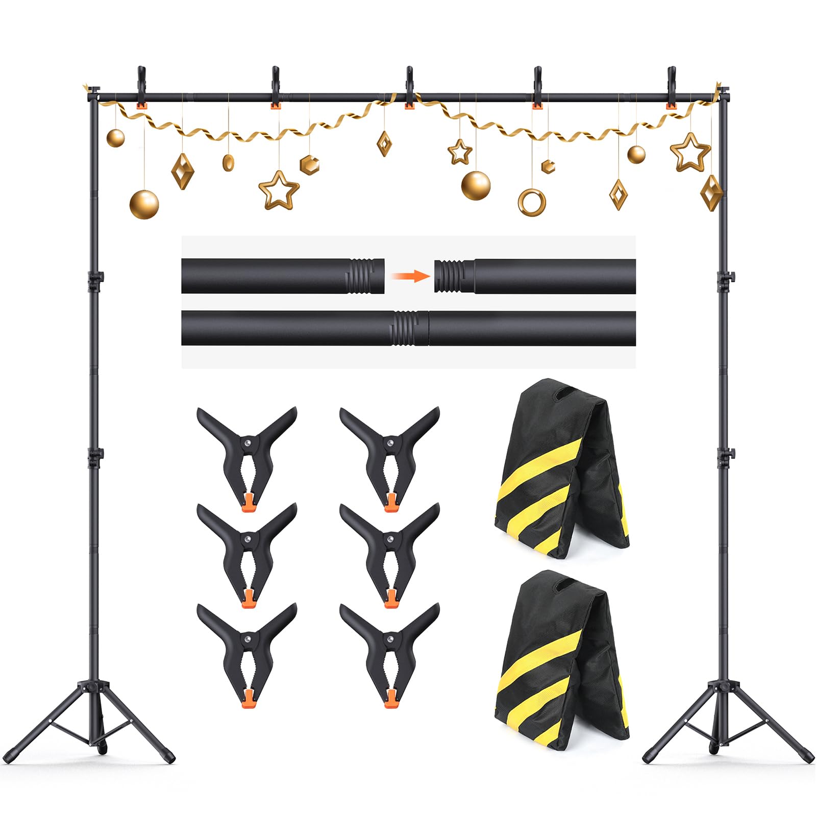 Forlogic Backdrop Stand 10×8Ft (W×H) Adjustable Backdrop Support Ground Kit Photography Photo Shoot Backdrop Stand For Parties With Sandbags, Spring Clips, Carrying Bag