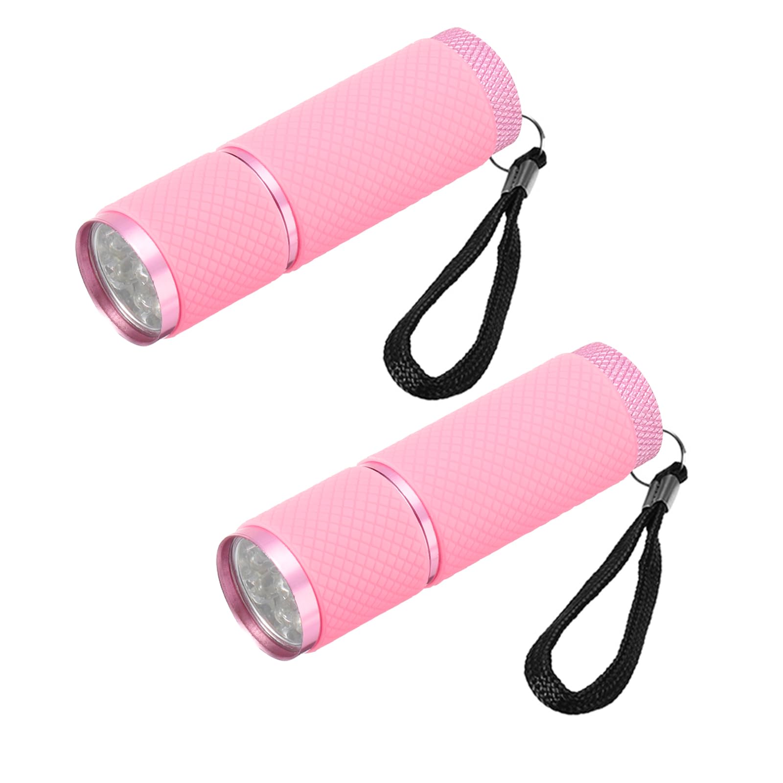 Patikil 9 Led Glow In Dark Flashlights, 2 Pcs Mini Aluminum Flashlight Rubber Coated Flashlight With Strap For Camping, Hiking, Party, Pink