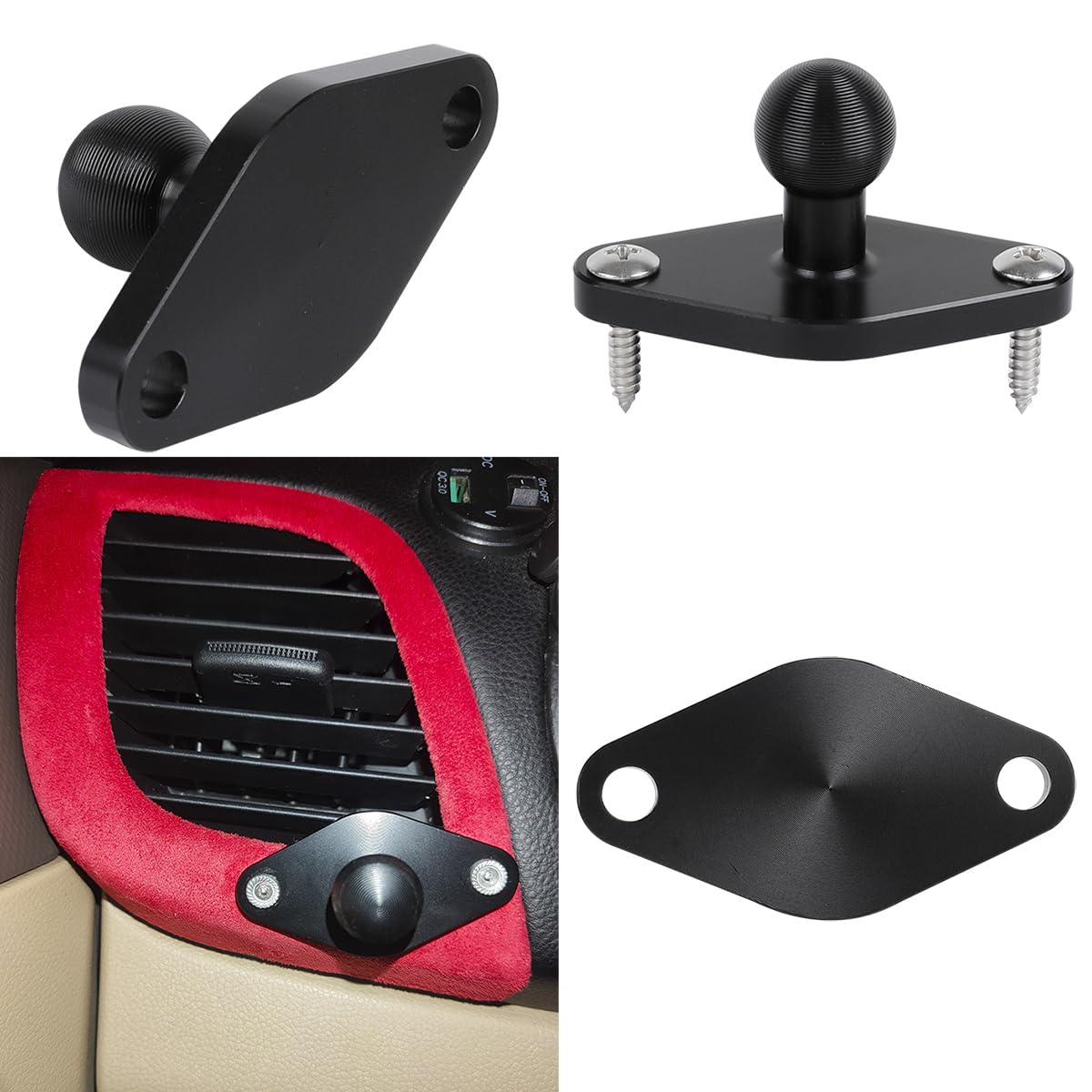 Leenconghui Aluminum Amps To 17Mm Ball Adapter With Extension Rod For Car Phone Holder, Drill Mount Ball Plate Base Meets Industry Standard Amps Hole Pattern,Compatible With Garmin Gps Nuvi Dezl Drive Zumo Rv