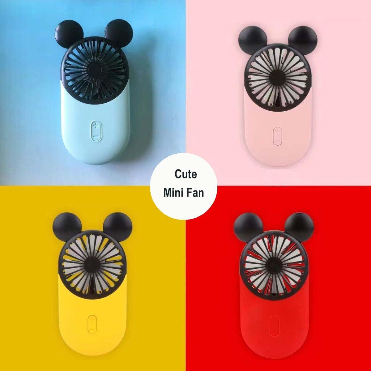 Cute Personal Mini Fan, 2 Pack, Usb Rechargeable Portable Fan With Stylish Led Light, 3 Speed