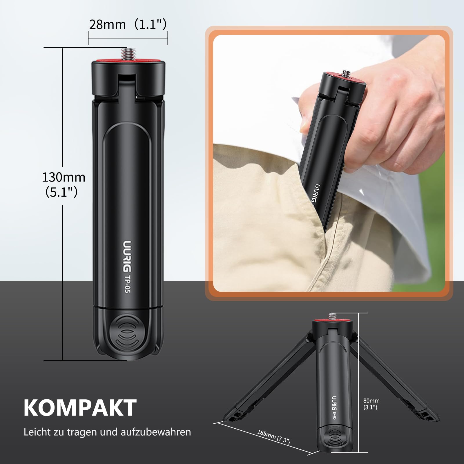 Vrig Tp05 Extendable Mini Camera Tripod With 1/4" Screw, Portable Desktop Tripod Selfie Stick Handle Grip Handheld Mount For Camera Vlog Cell Phone Holder Fill-In Light Gimbal Grip Stabilizer