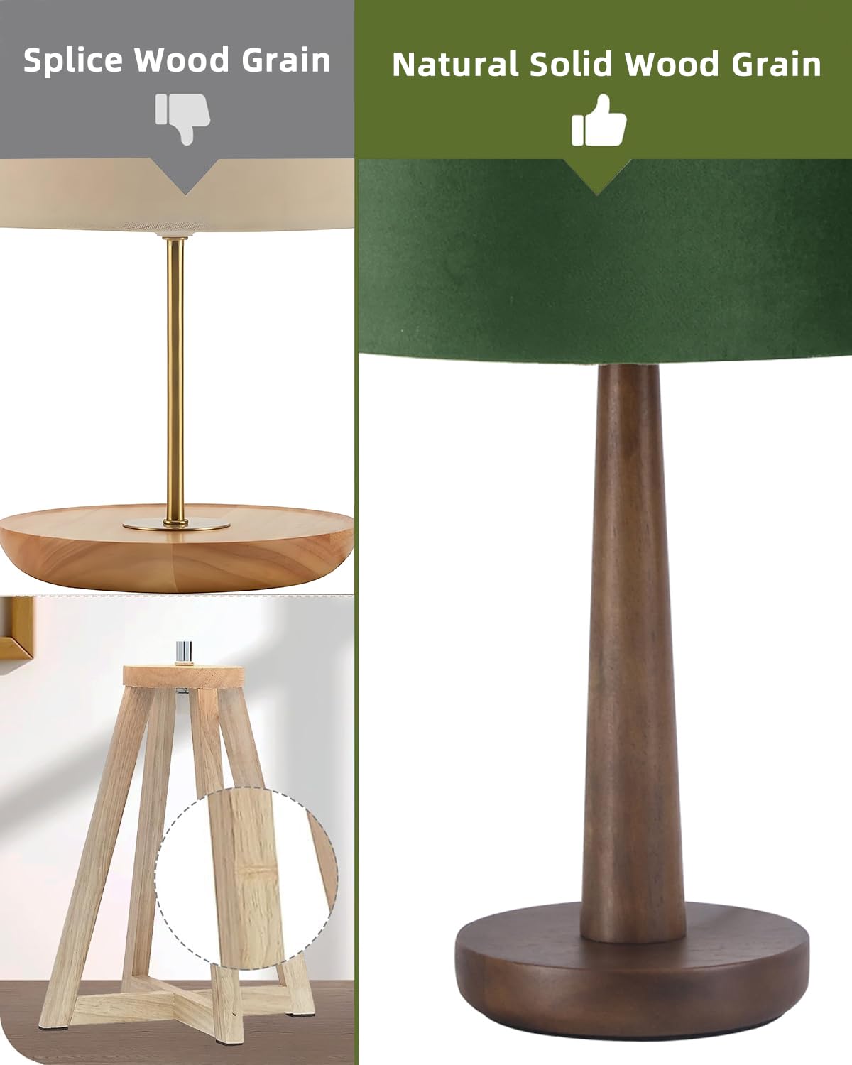 Keazile 18.5" Table Lamp For Living Room, Modern Walnut Wood Desk Lamps For Bedroom, Ul Listed Nightstand Lamp, End Table Lamps For Console Entryway, Office, Dorm, Home Decor, Green Velvet Shade