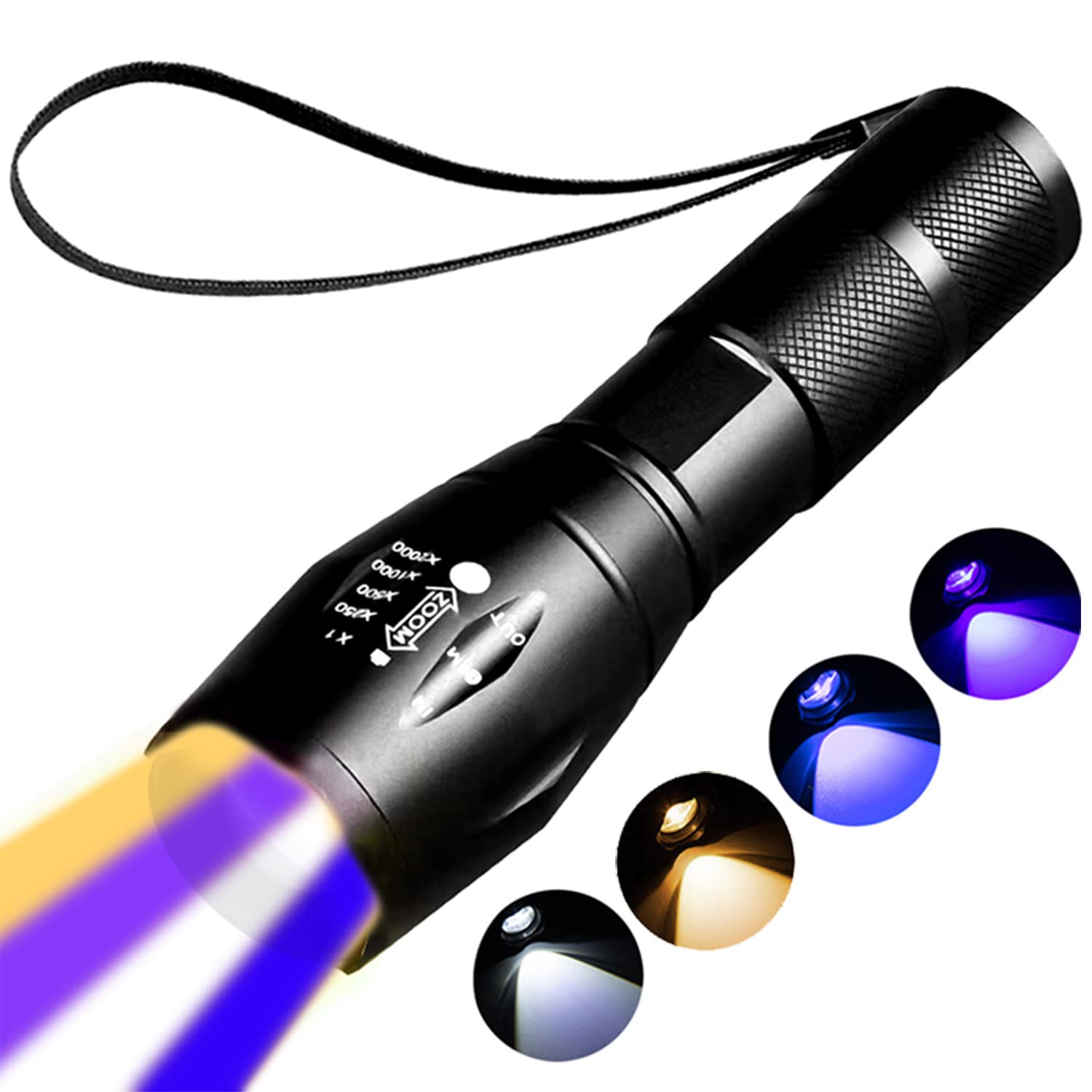 Yzyoe Rechargeable Multi Function Flashlights 4 Color Lights, Black Light Uv Flashlights, Blood Tracking Light For Observation.Led Uv Black Light And Blue Lamp And White And Yellow Lights，Scorpion.