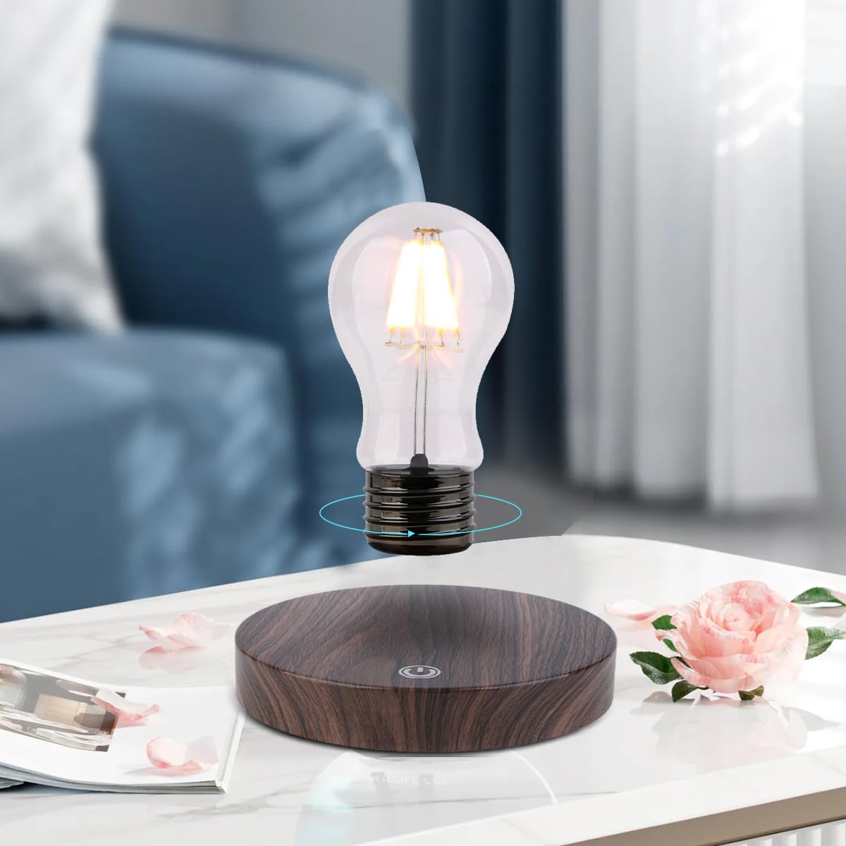 Vgazer Magnetic Levitating Floating Wireless Led Light Bulb Desk Lamp For Unique , Room Decor, Night Light, Home Office Desk Decor (Round Wooden Base A)