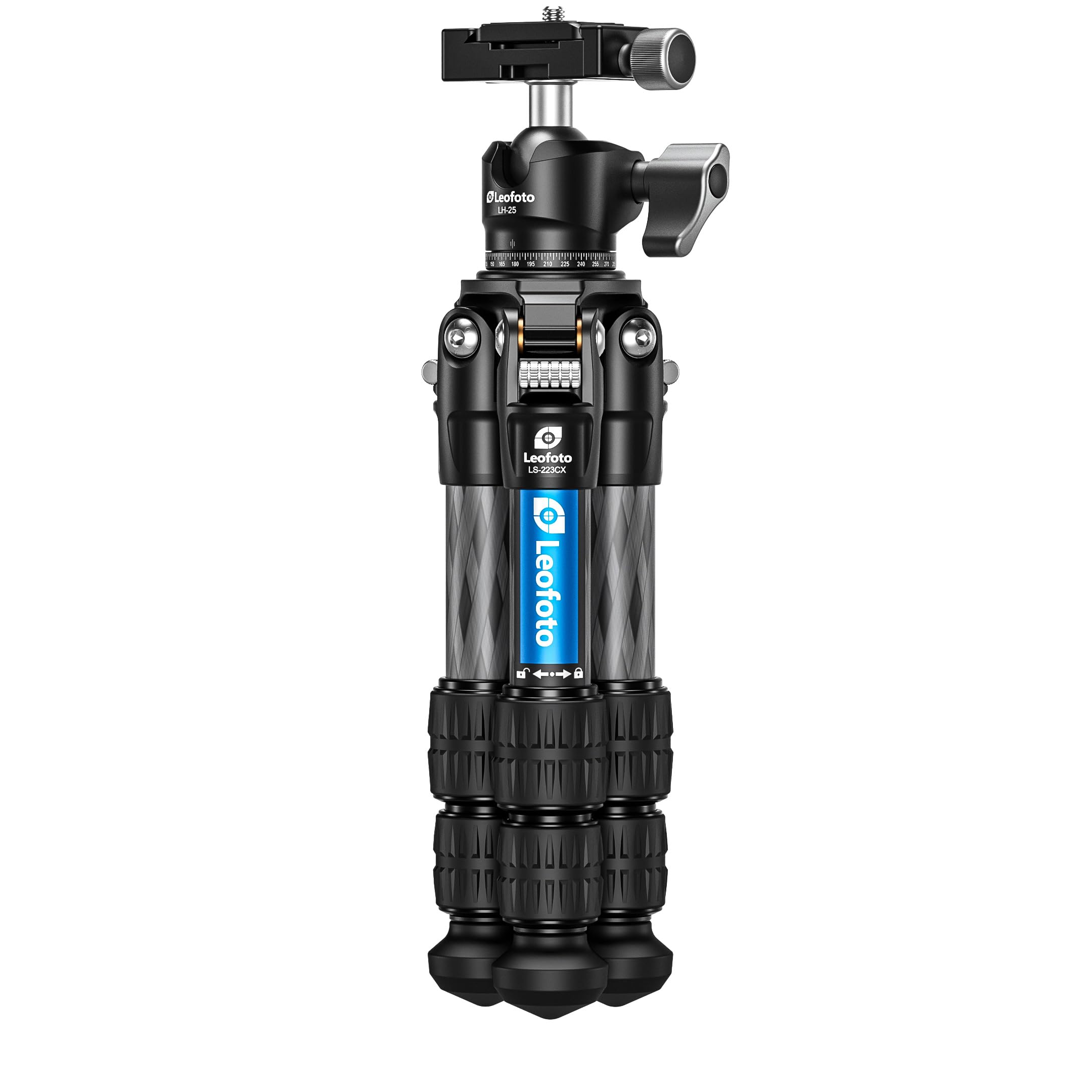 Leofoto Ls-223Cx+Lh-25 Travel Tripod, Tabletop Tripod, Ranger Series, Carbon Fiber, 3 Leg Sections, Lightweight, Ball Head Set