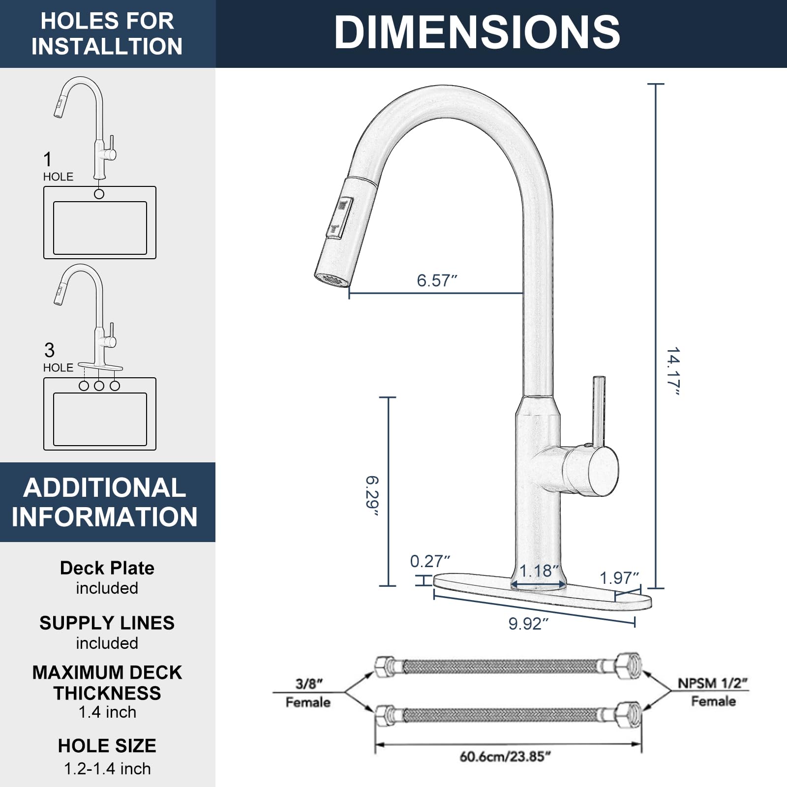 Kroias Matte Black Kitchen Faucet With Pull Down Sprayer, Single Handle Kitchen Sink Faucet 1 Or 3 Hole Commercial Rv Stainless Steel Kitchen Faucet With Deck Plate And Cupc Supply Lines
