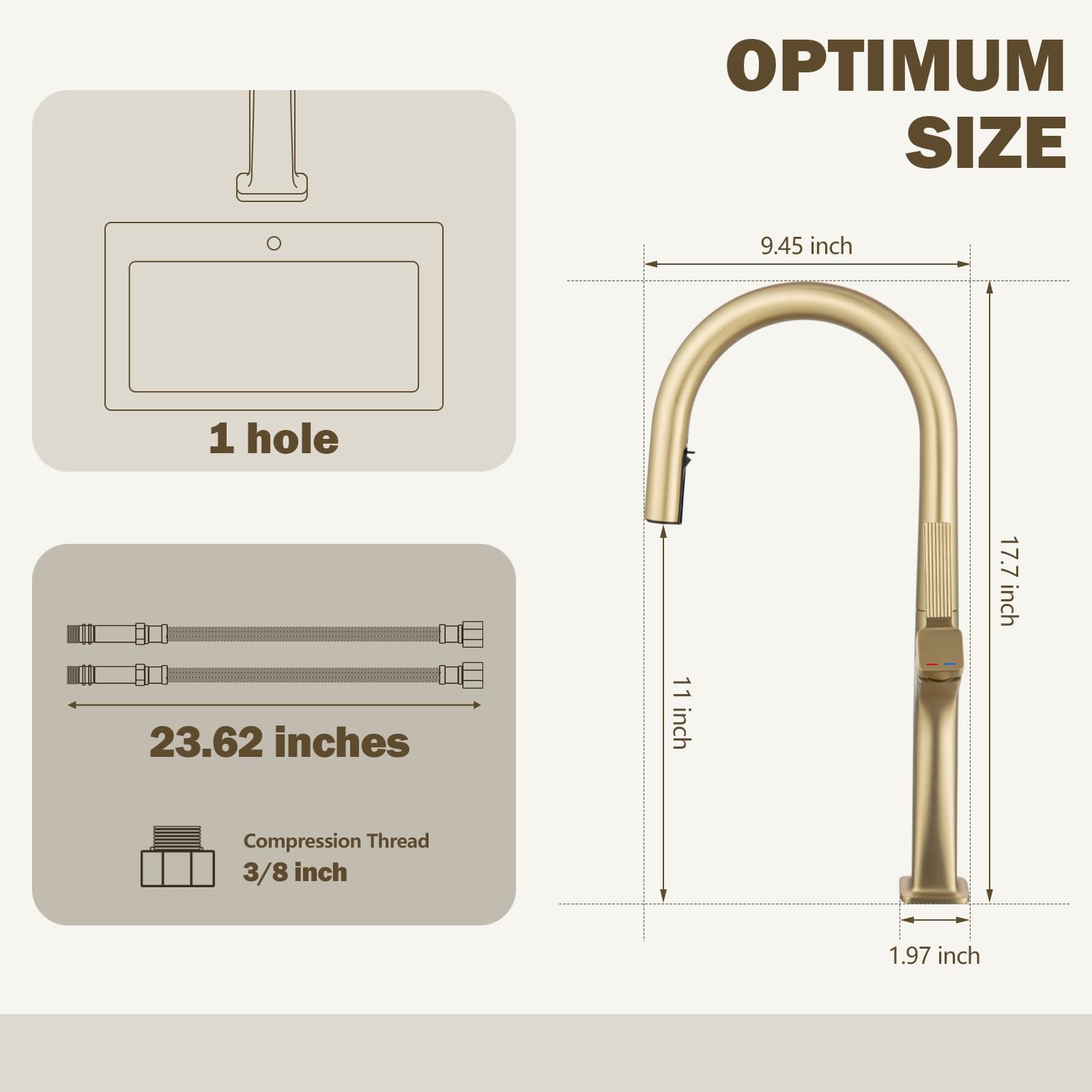 Aection Brushed Gold Kitchen Faucet With Pull-Down Sprayer, High Arc Brass Single Handle Faucet Fits 1 Hole Kitchen Sinks, Bars, Rvs, And Laundry Rooms (Without Deck Plate)